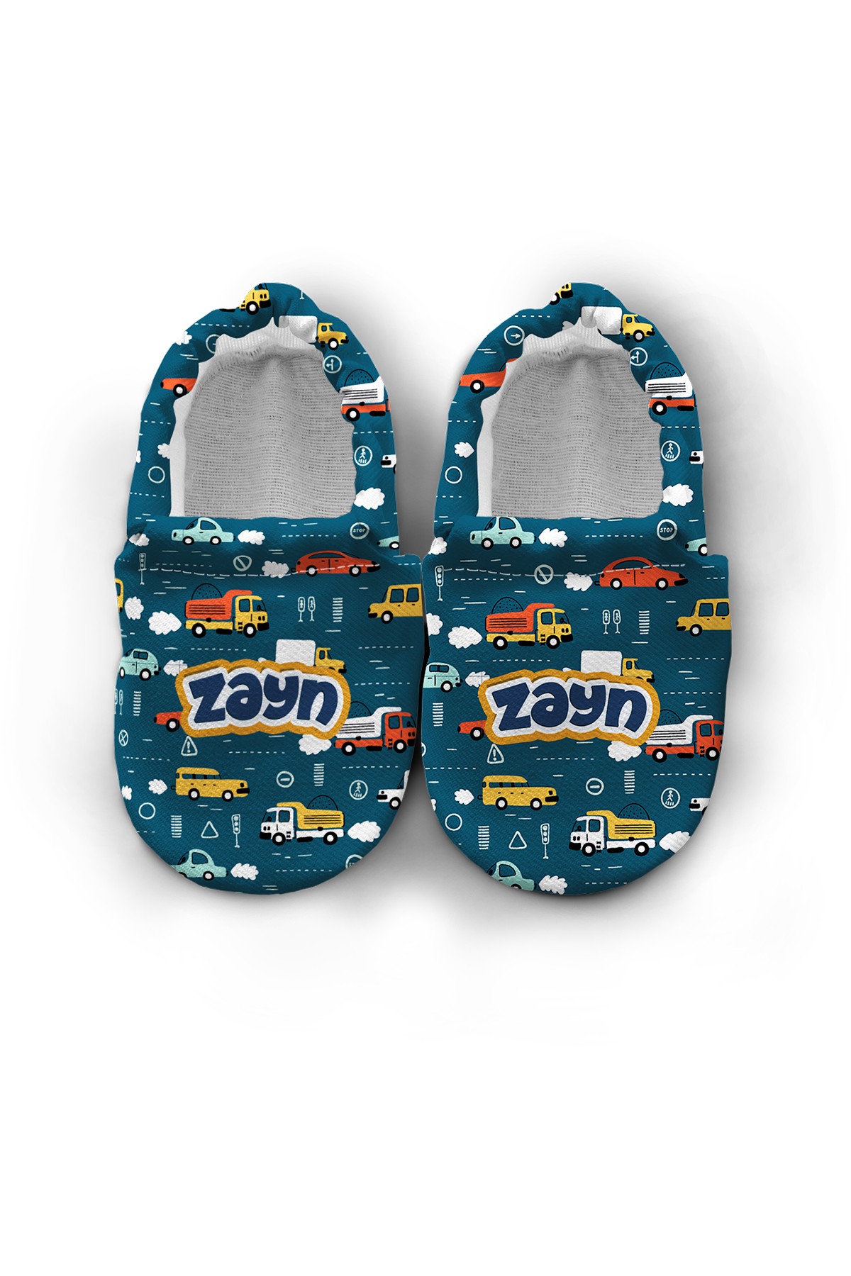 Make It Yours – Personalized Cars Pattern Booties for Babies | Non-Slip, Organic Cotton, Home & Nursery Use