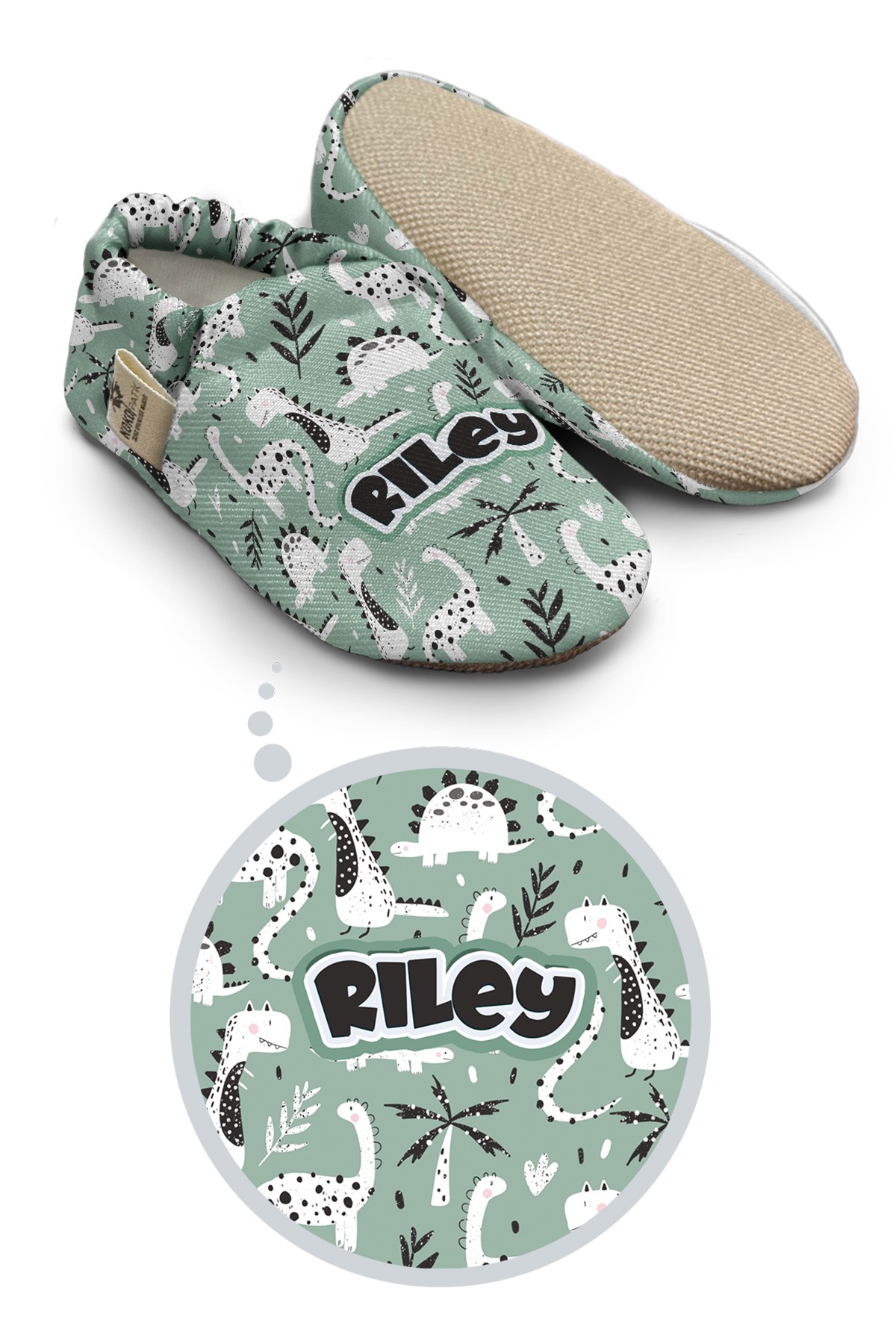 Make It Yours – Personalized Green Dino Booties for Babies | Non-Slip, Cotton, Unisex