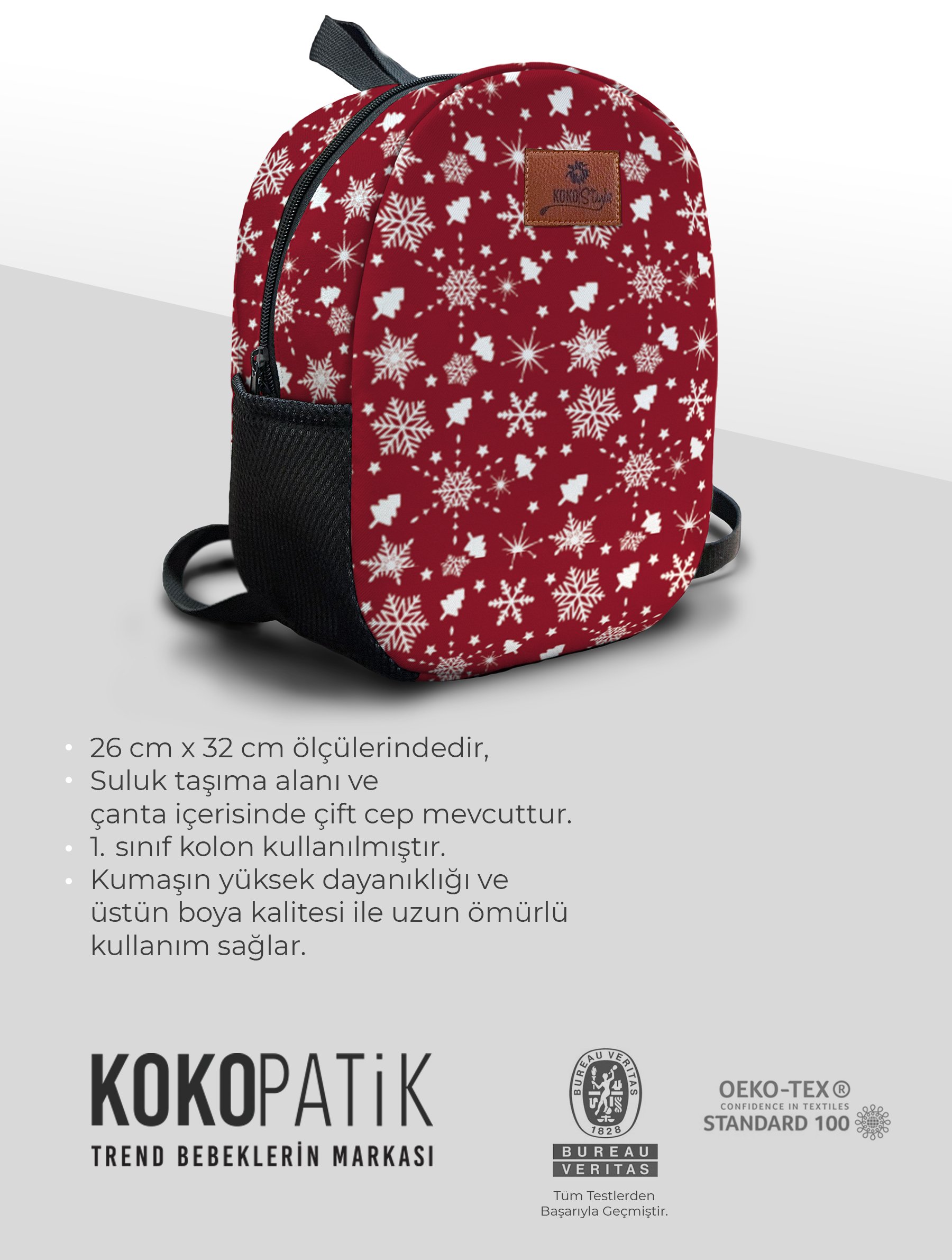 Bordo Kar Desen Orta Boy Kreş Çantası