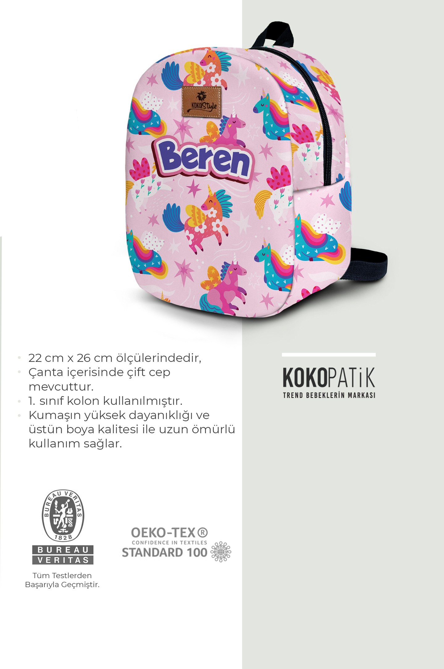 Unicorn Desen İsimli Küçük Boy Kreş Çantası