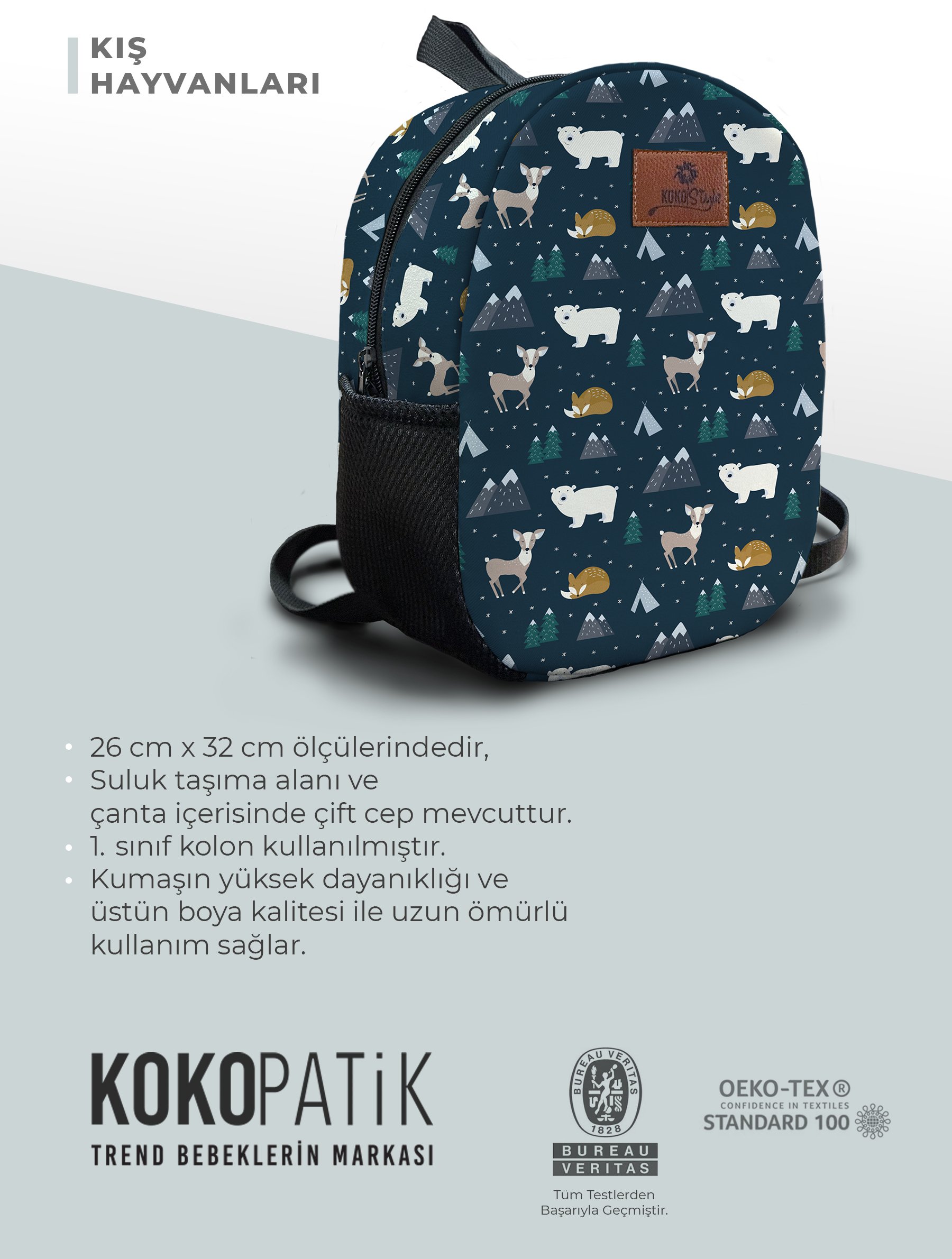 Kış Hayvanları Desen Orta Boy Kreş Çantası