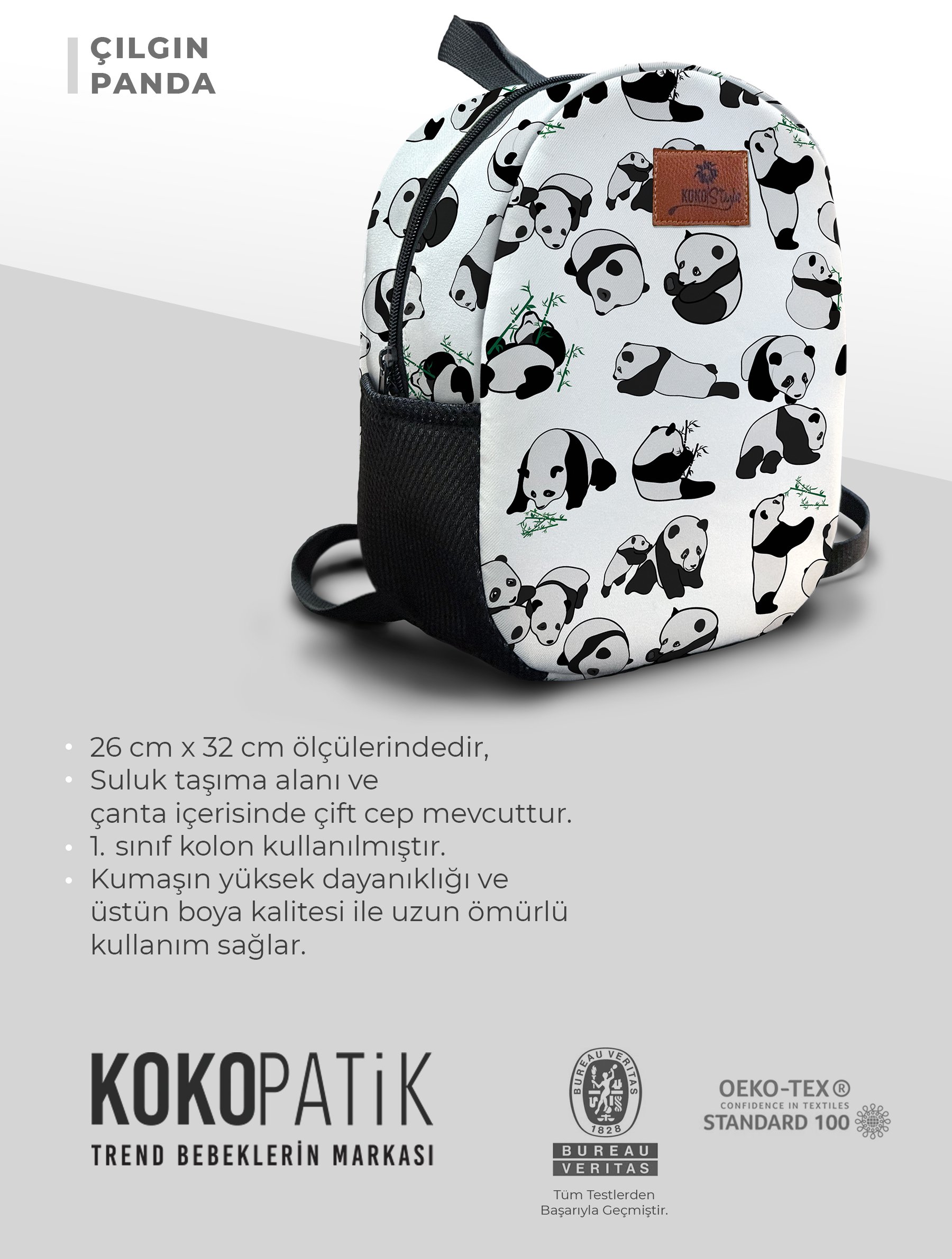 Çılgın Panda Desen Orta Boy Kreş Çantası