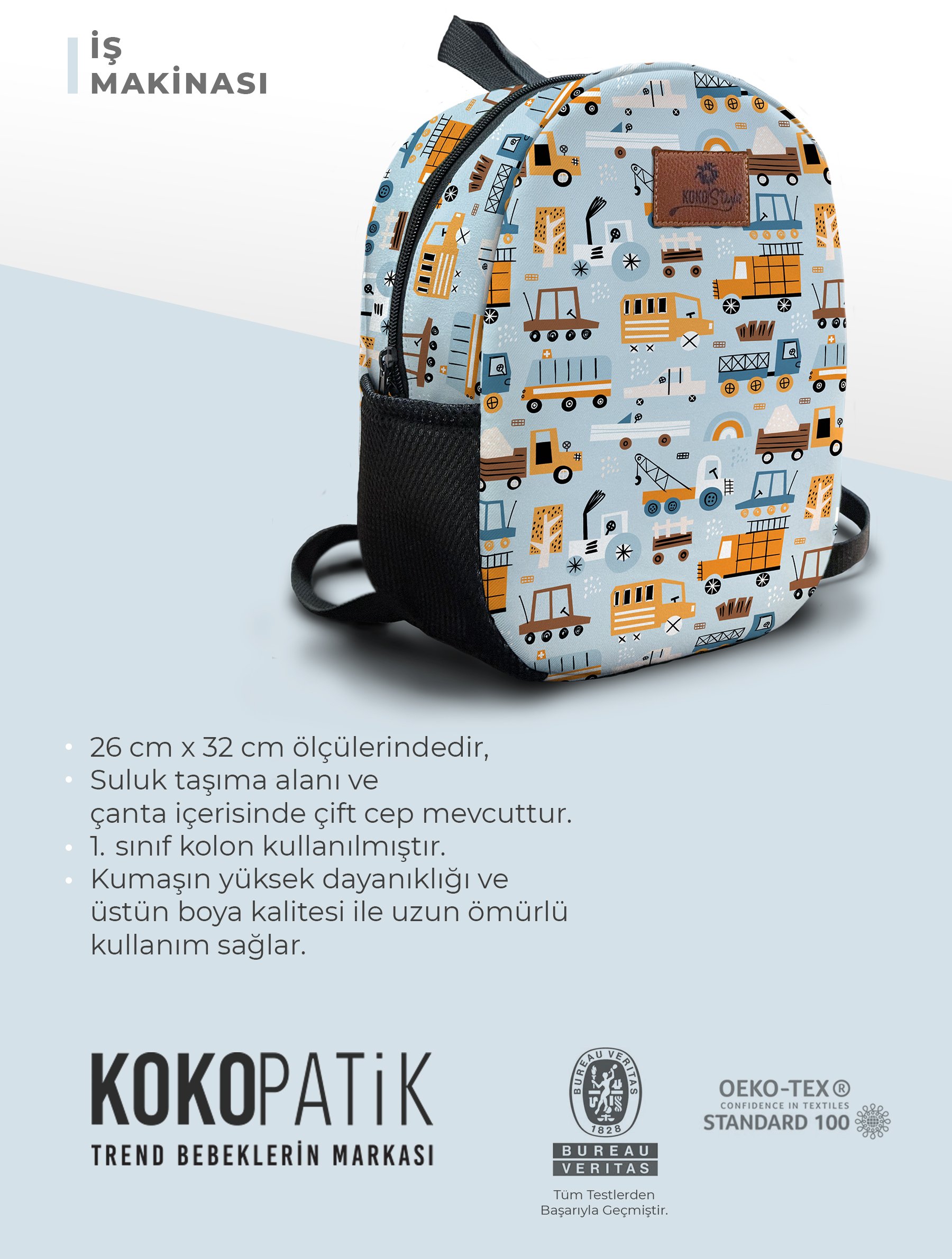 İş Makineleri Desen Orta Boy Kreş Çantası