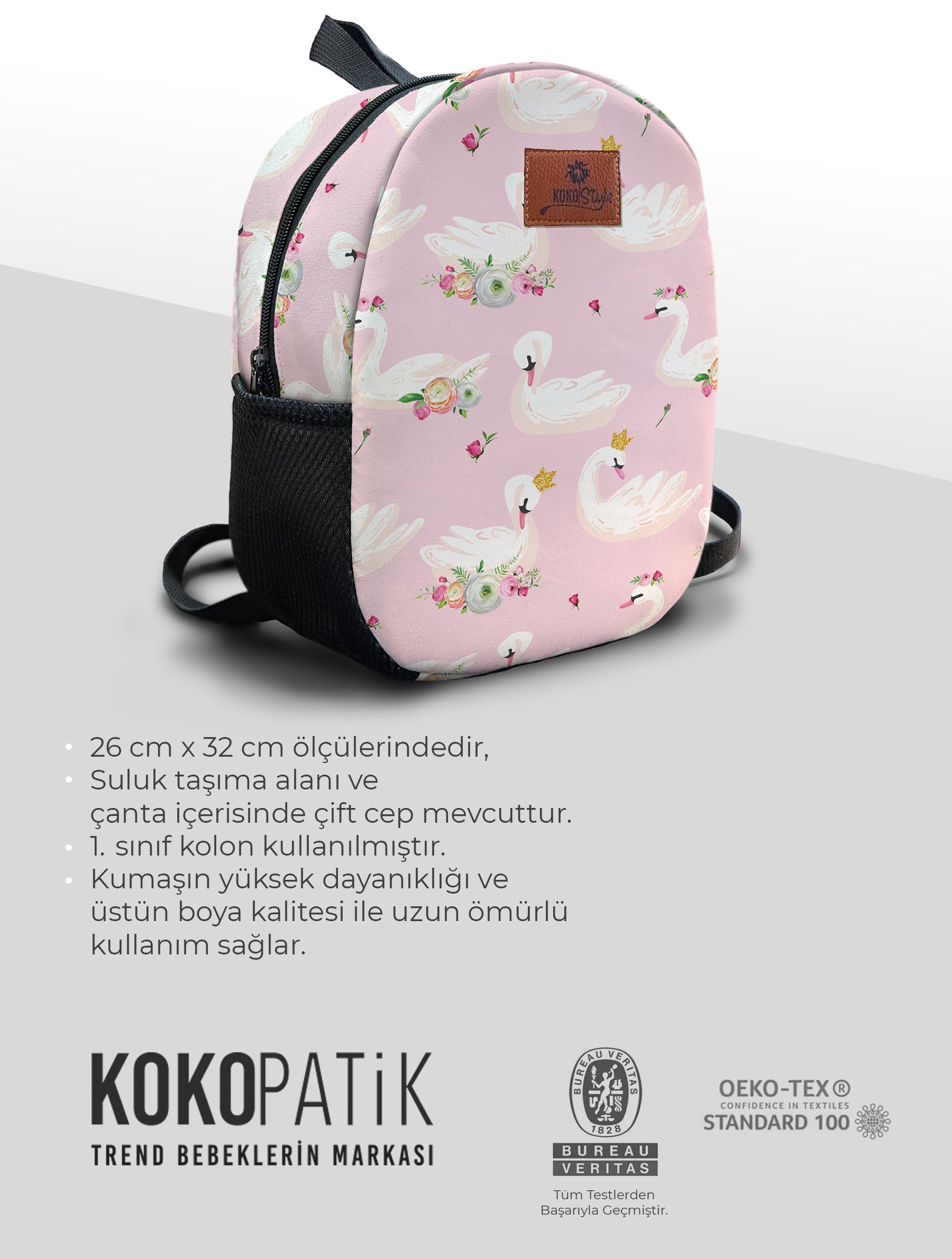 Taçlı Kuğu Desen Orta Boy Kreş Çantası