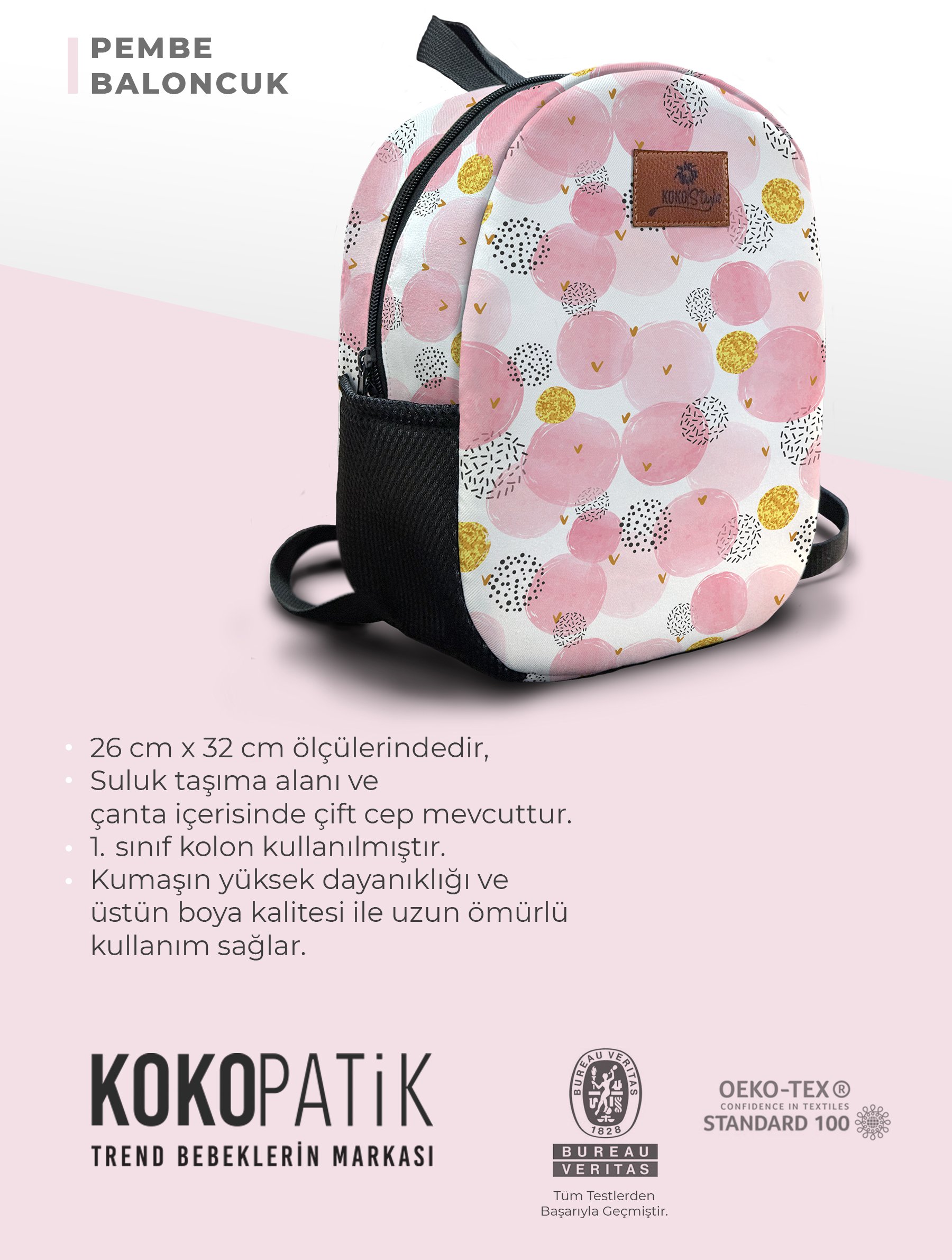 Pembe Baloncuk Desen Orta Boy Kreş Çantası