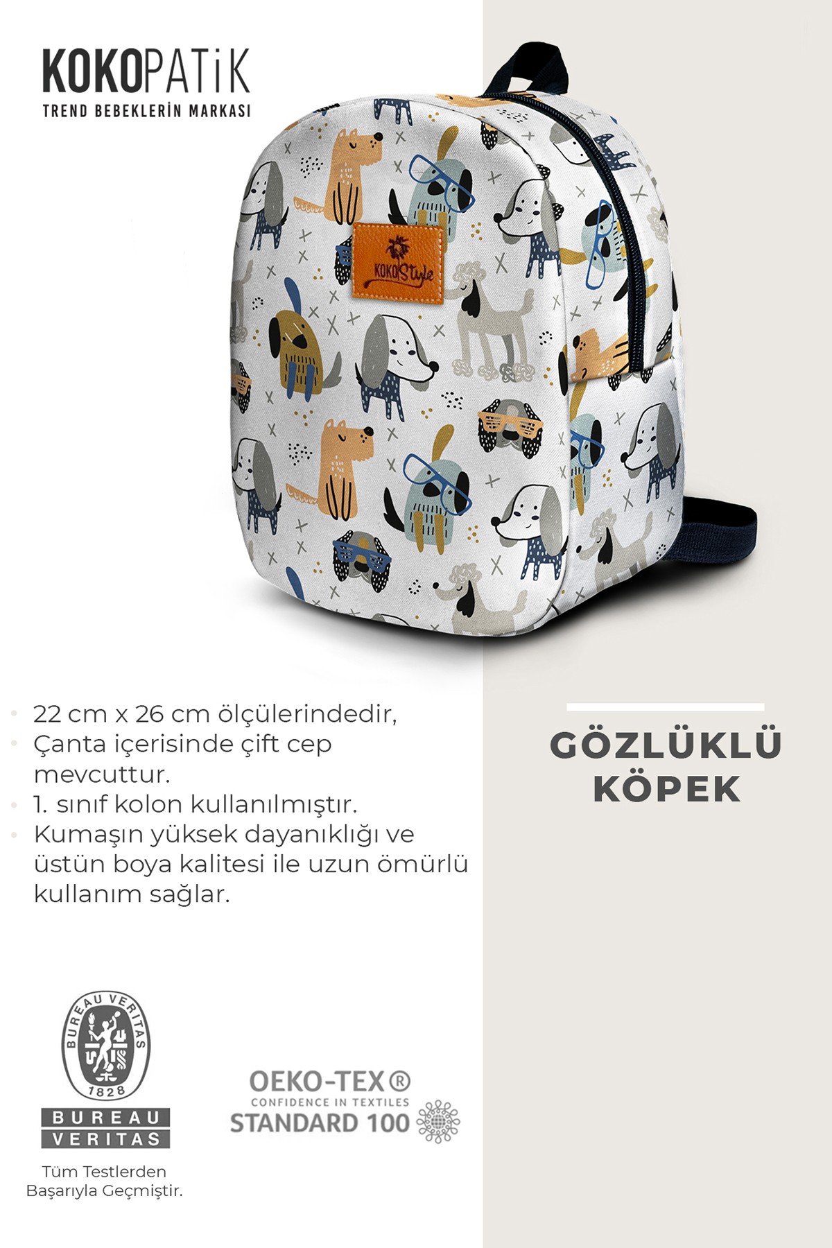 Gözlüklü Köpek Desen Küçük Boy Kreş Çantası