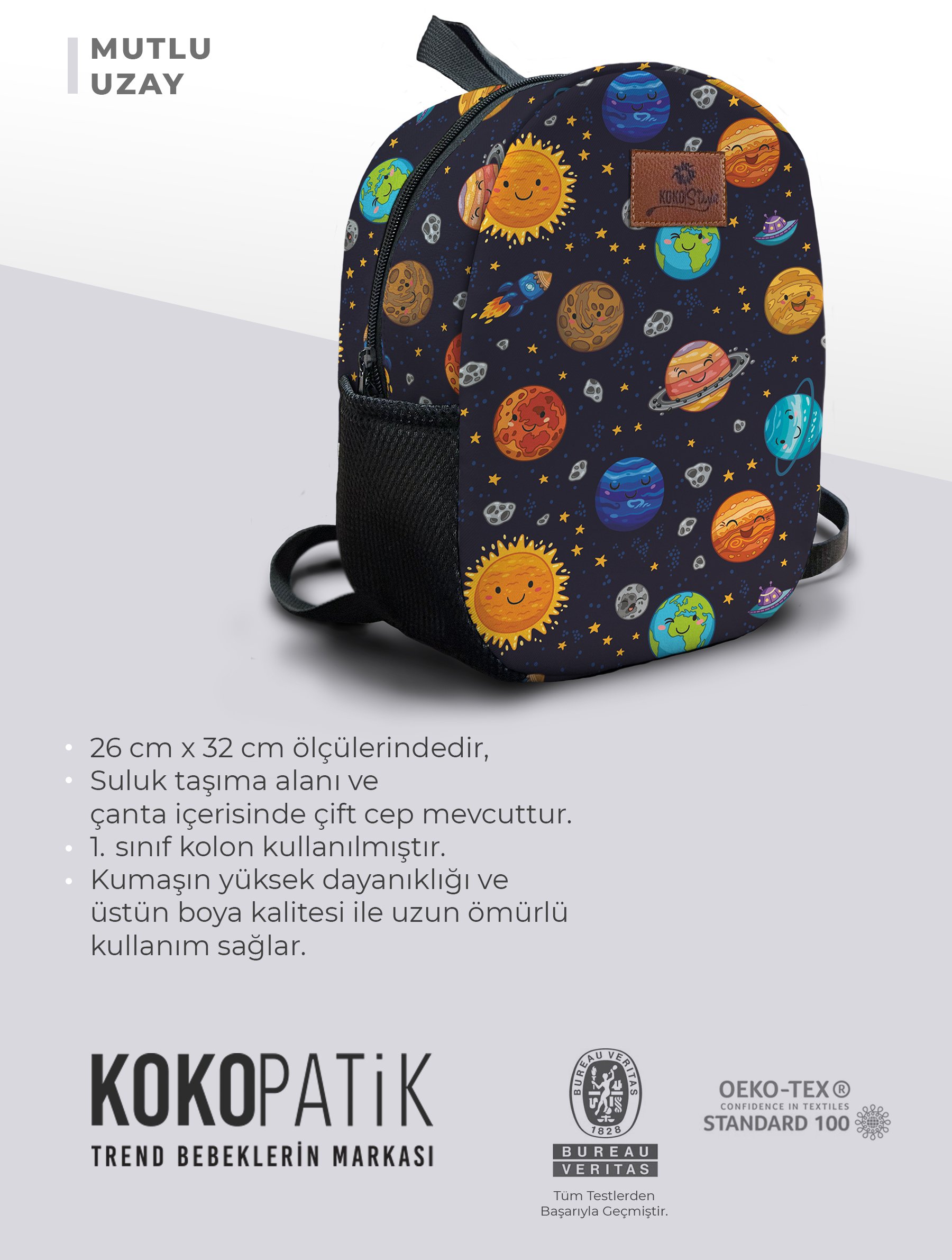 Mutlu Uzay Desen Orta Boy Kreş Çantası