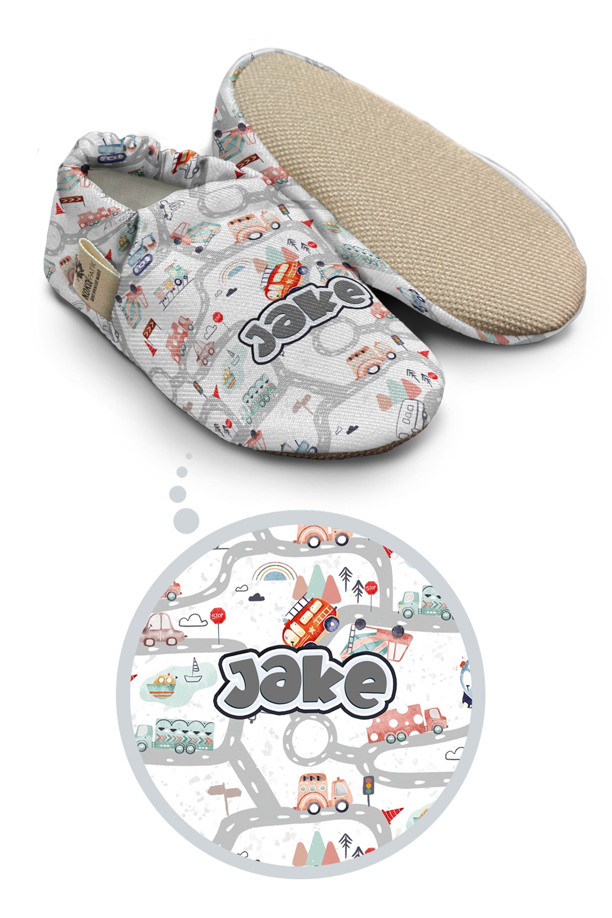 Make It Yours – Personalized Big Traffic Adventure Booties for Babies | Non-Slip, Organic Cotton, Indoor Use
