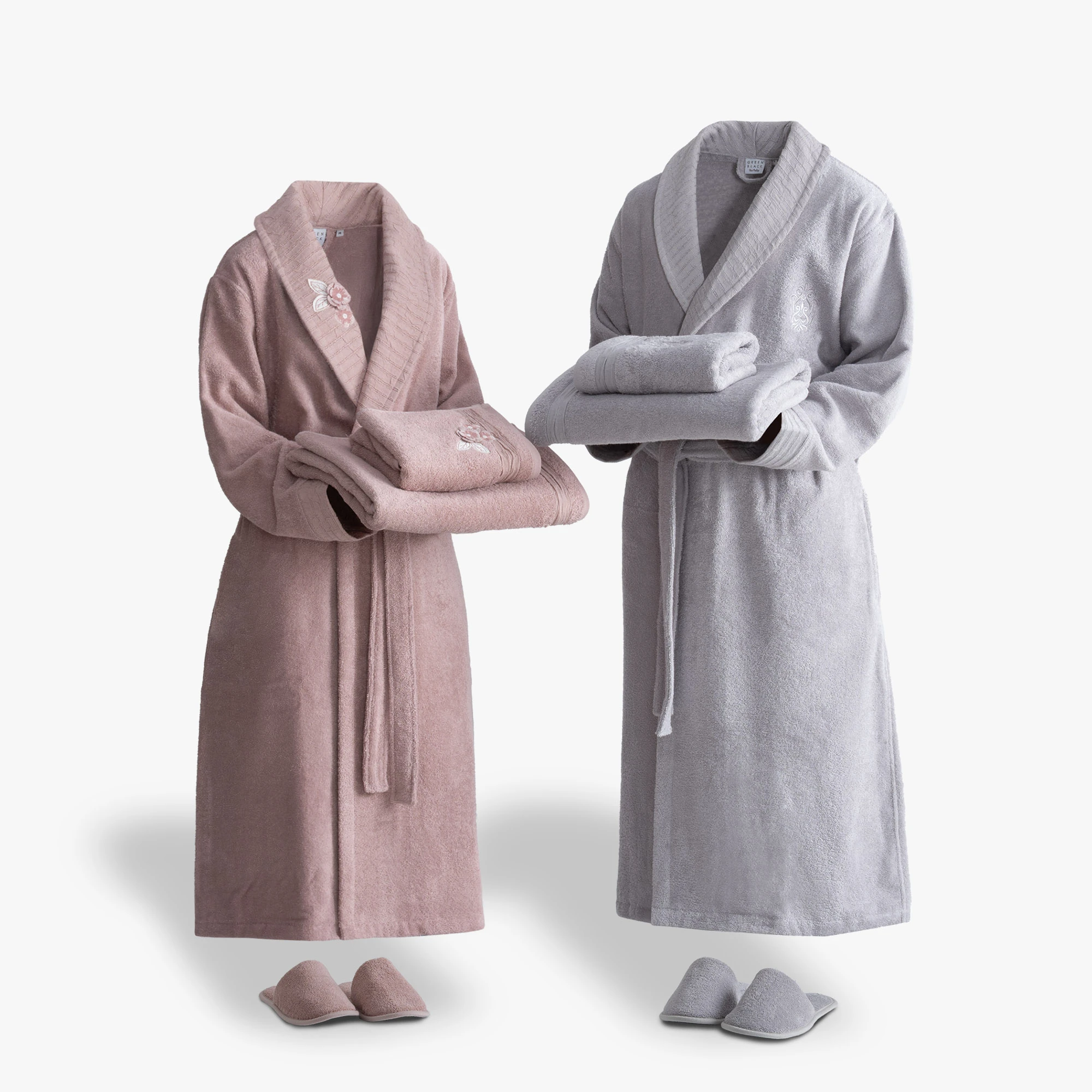 Rosalya Aile Bornoz Seti Pudra M / Gri L