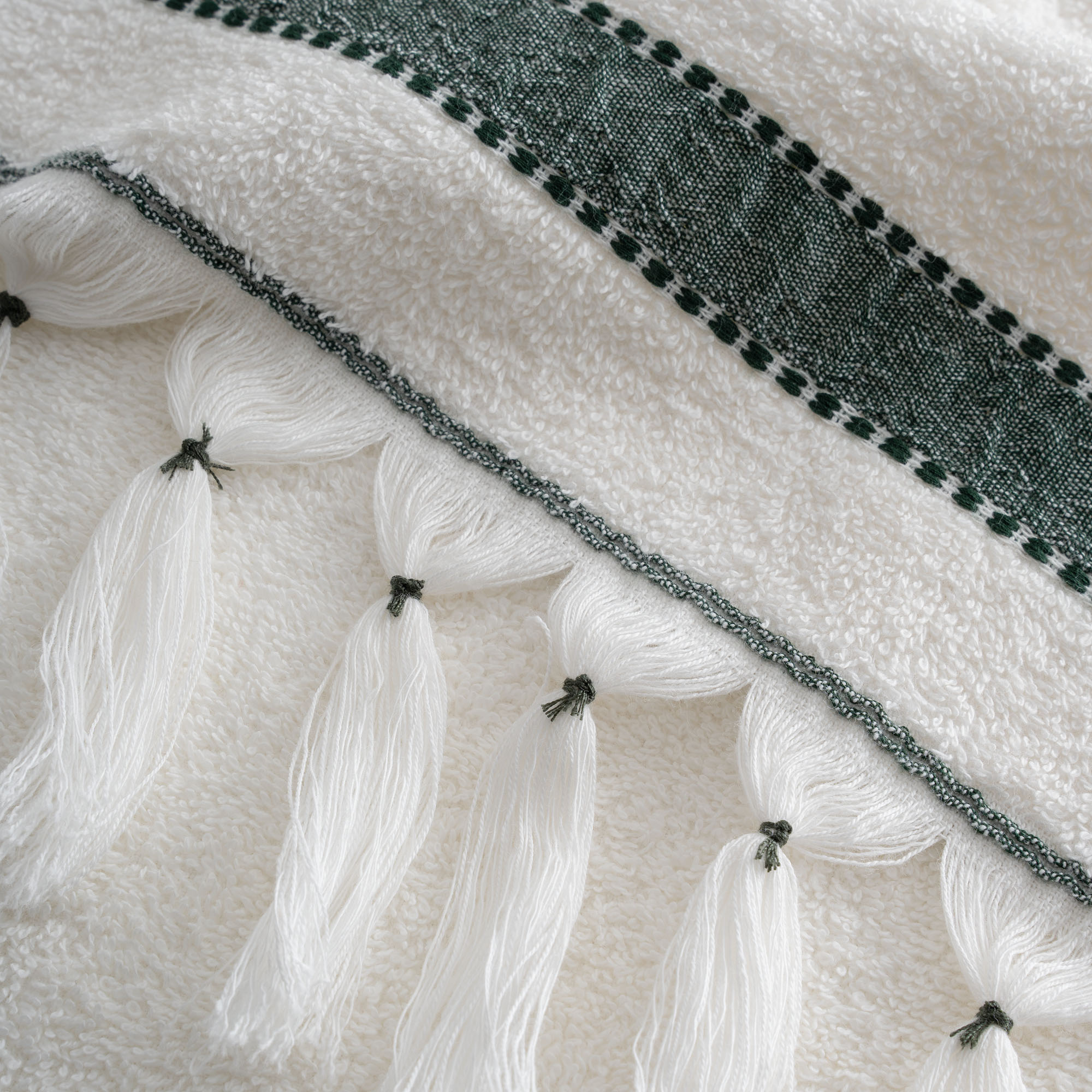 Galya Yüz Havlusu Organik Pamuk Kapok Bordürlü Krem-Yeşil