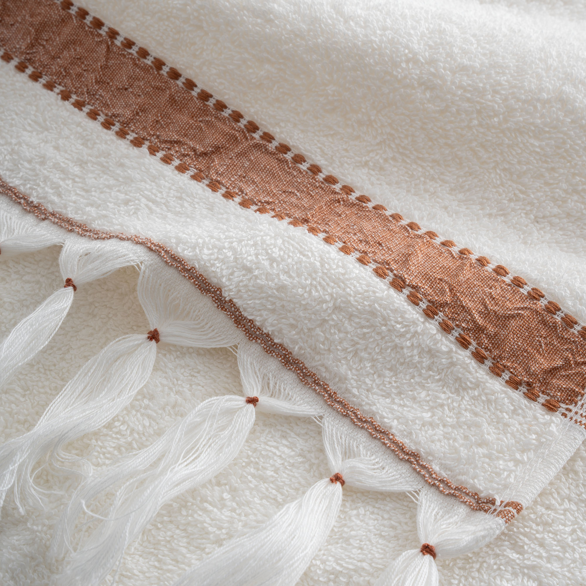 Galya Yüz Havlusu Organik Pamuk Kapok Bordürlü Krem-Terra