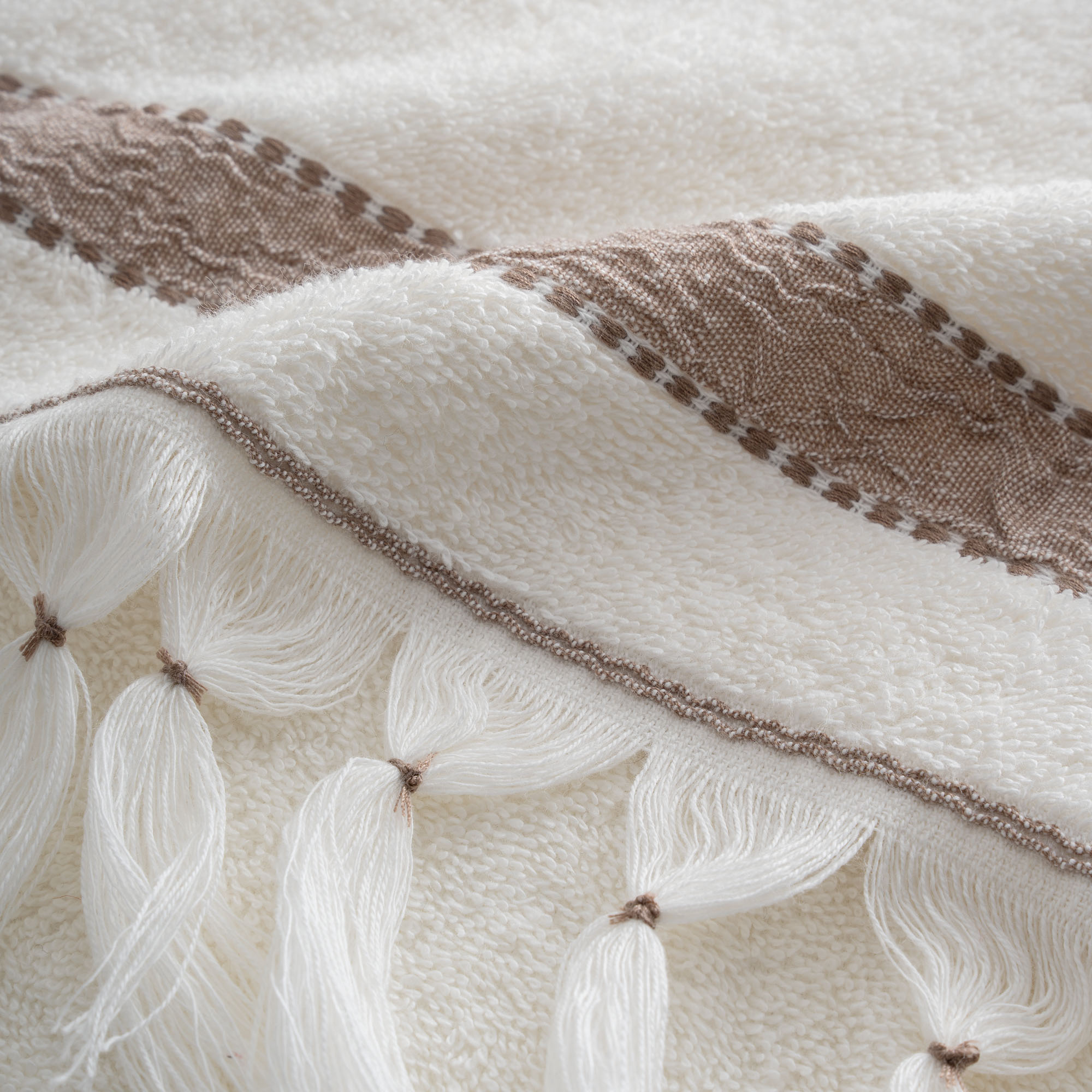 Galya Yüz Havlusu Organik Pamuk Kapok Bordürlü Krem-Bej