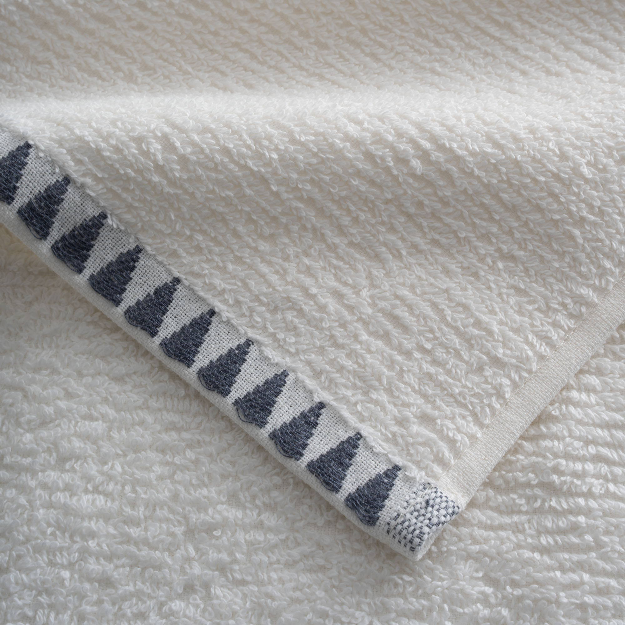 Tria Banyo Havlusu Jakarlı Krem-Lacivert