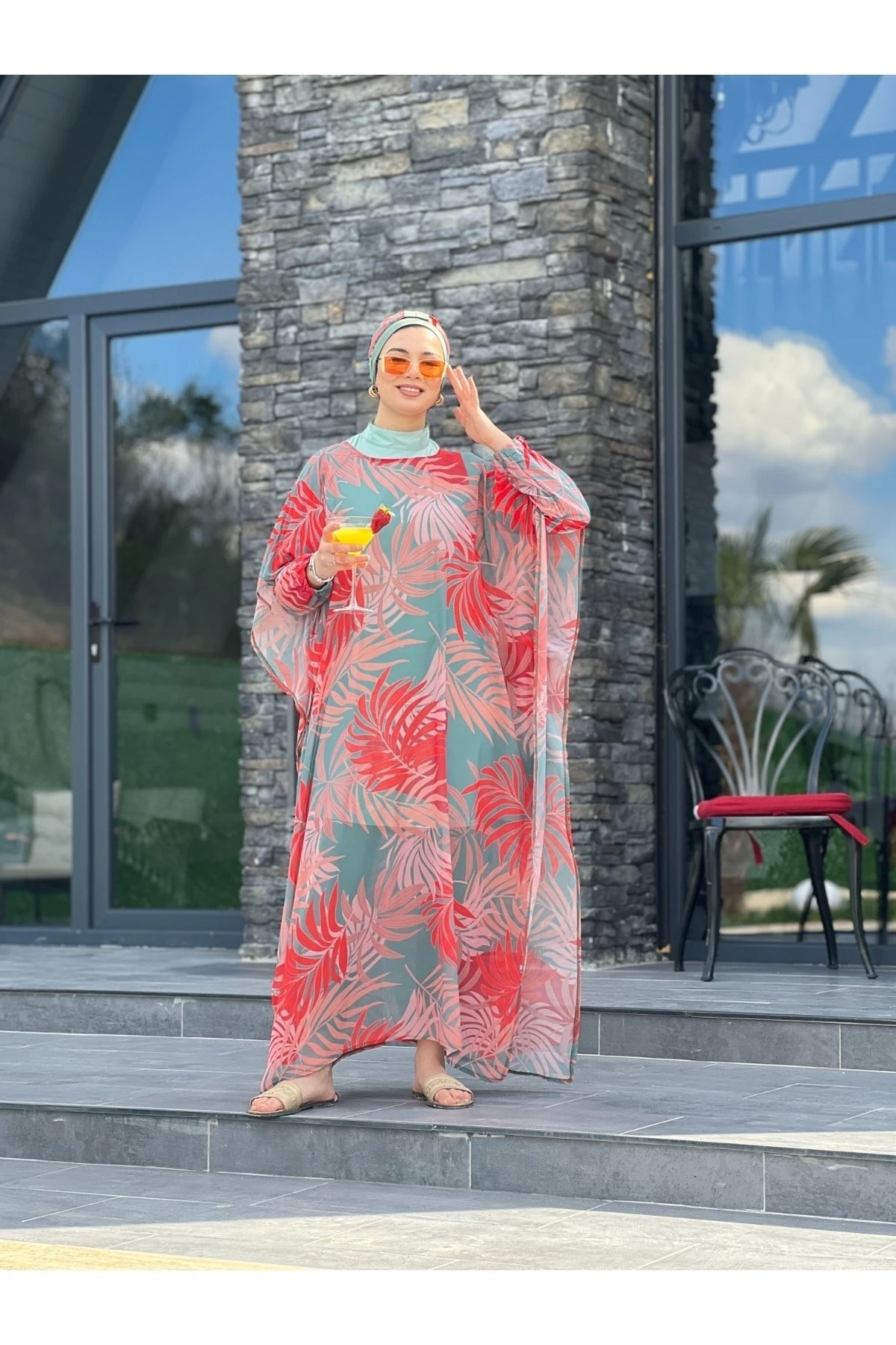 .camelya Tesettür Mayo 5 Parça Üzerine Desenli