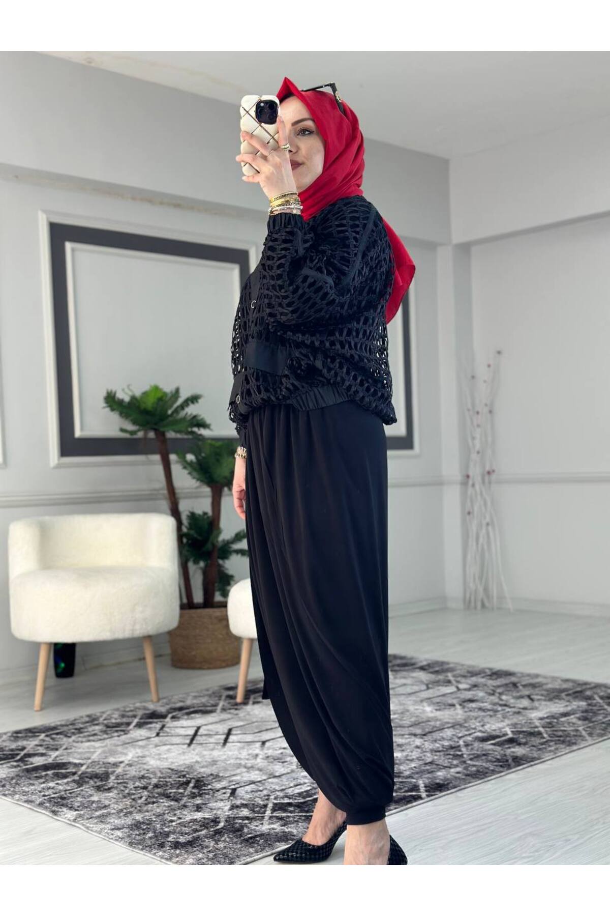 Fileli Üçlü Şalvar Takım