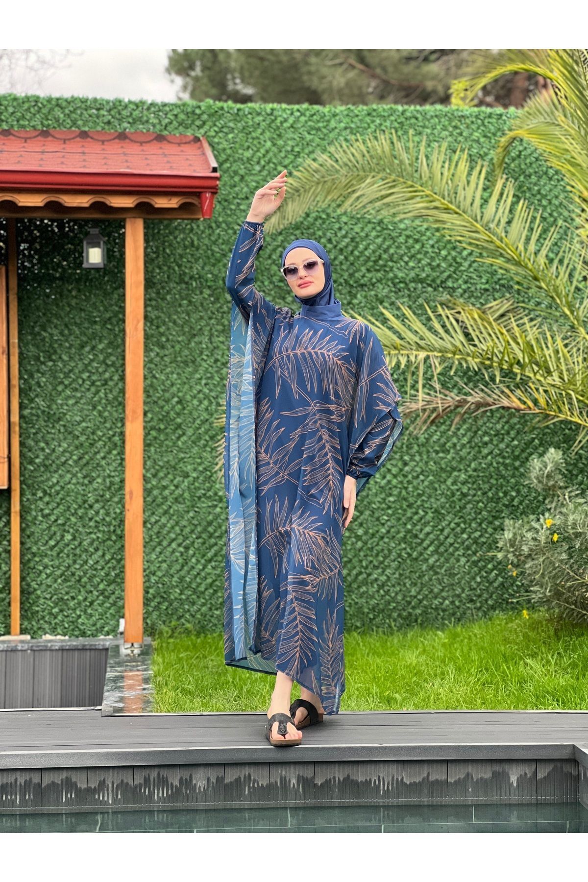 Camelya Yaprak desenli tesettür mayo 10362