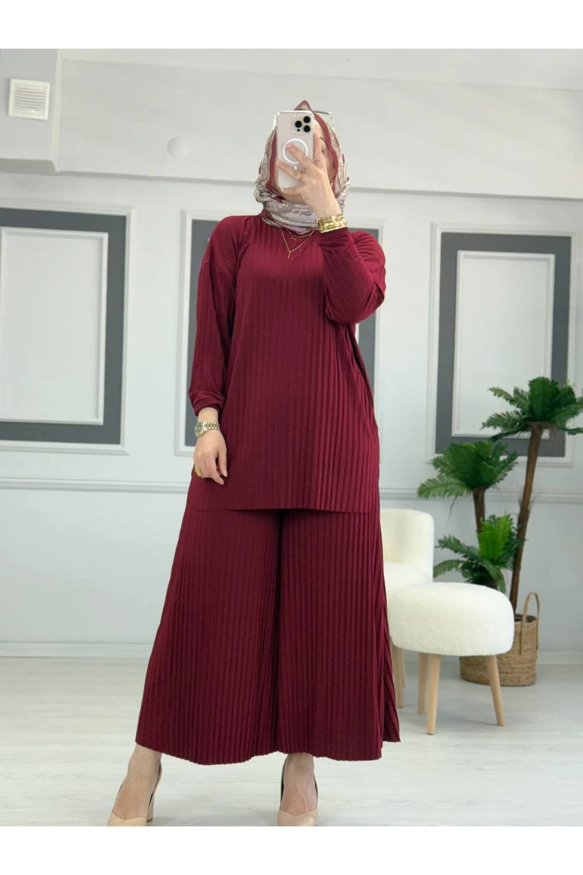 Sandy Komple Piliseli İkili Tesettür Pantolonlu Takım STD B eden