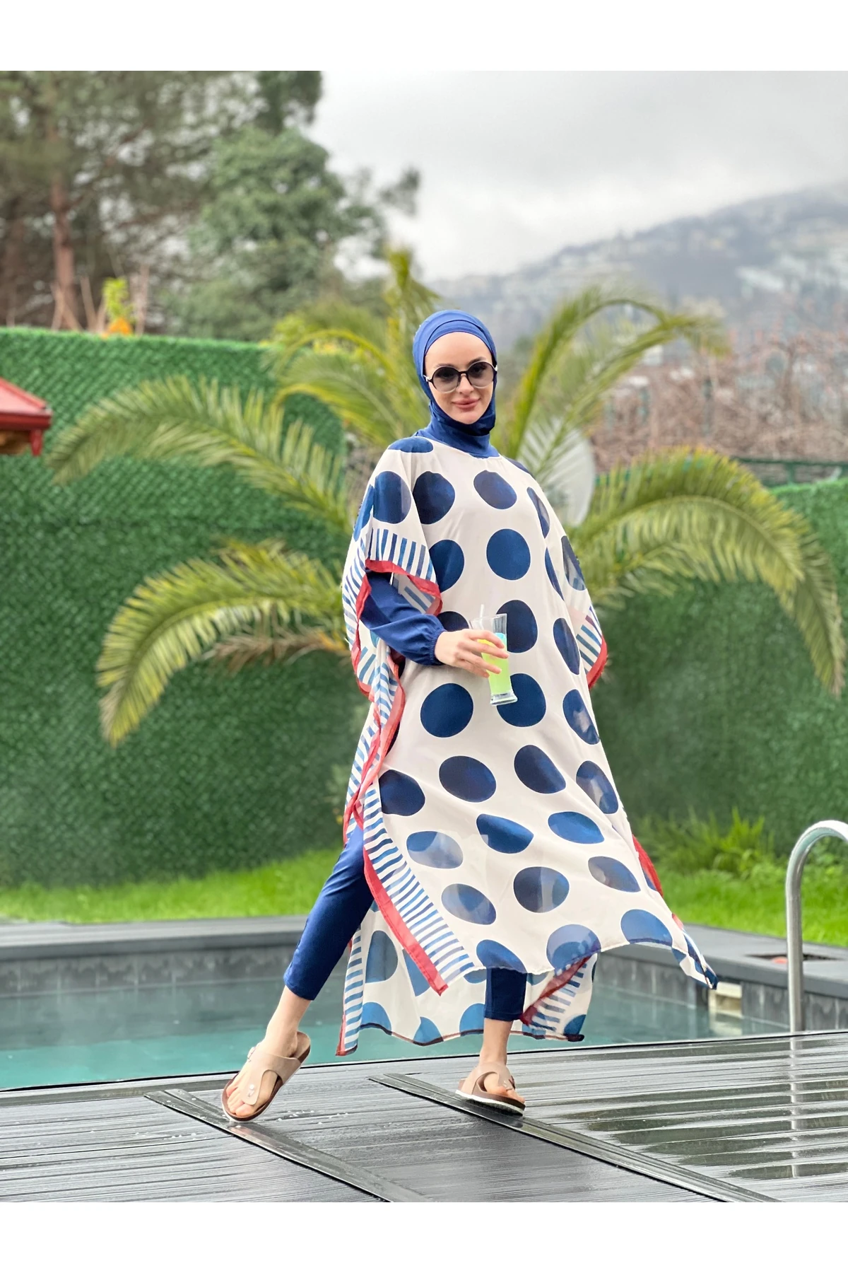 .camelya Tesettür Mayo Üzeri Desenli Beşparça 10359