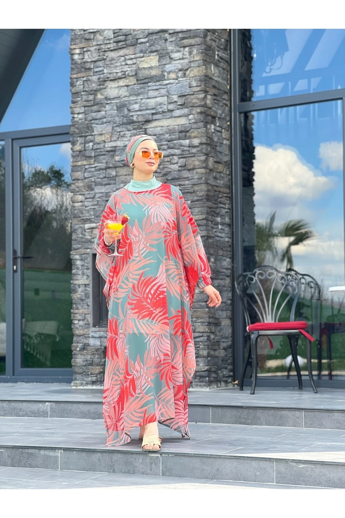 .camelya Tesettür Mayo 5 Parça Üzerine Desenli