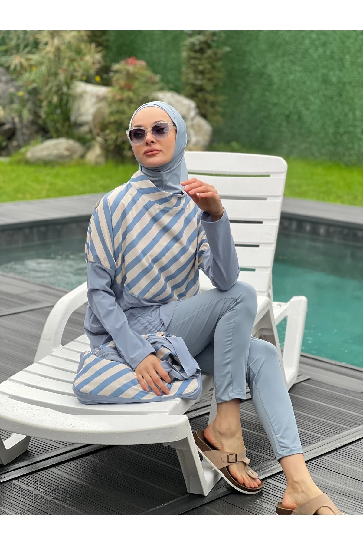 Camelya Tesettür Mayo Üzeri Desenli Çantalı 5 Parça 10365