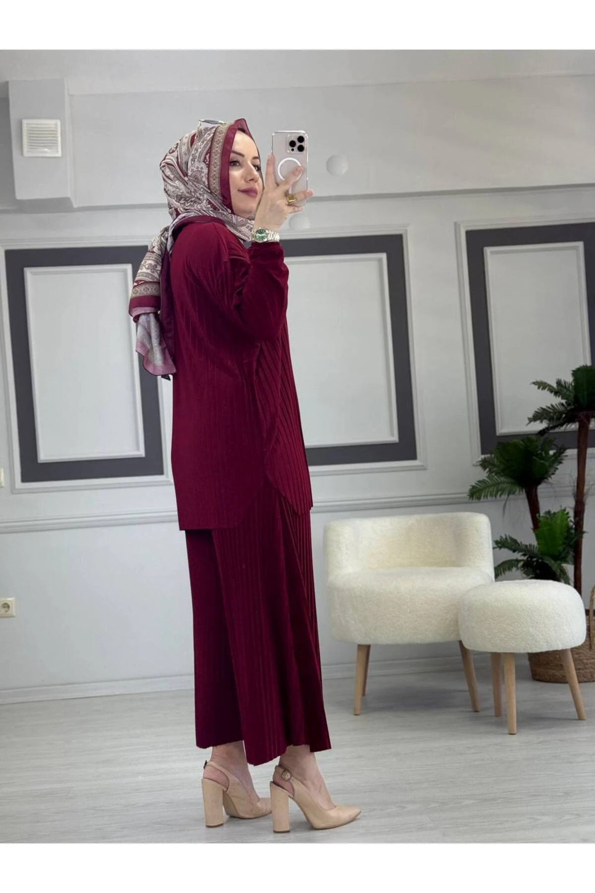 Sandy Komple Piliseli İkili Tesettür Pantolonlu Takım STD B eden