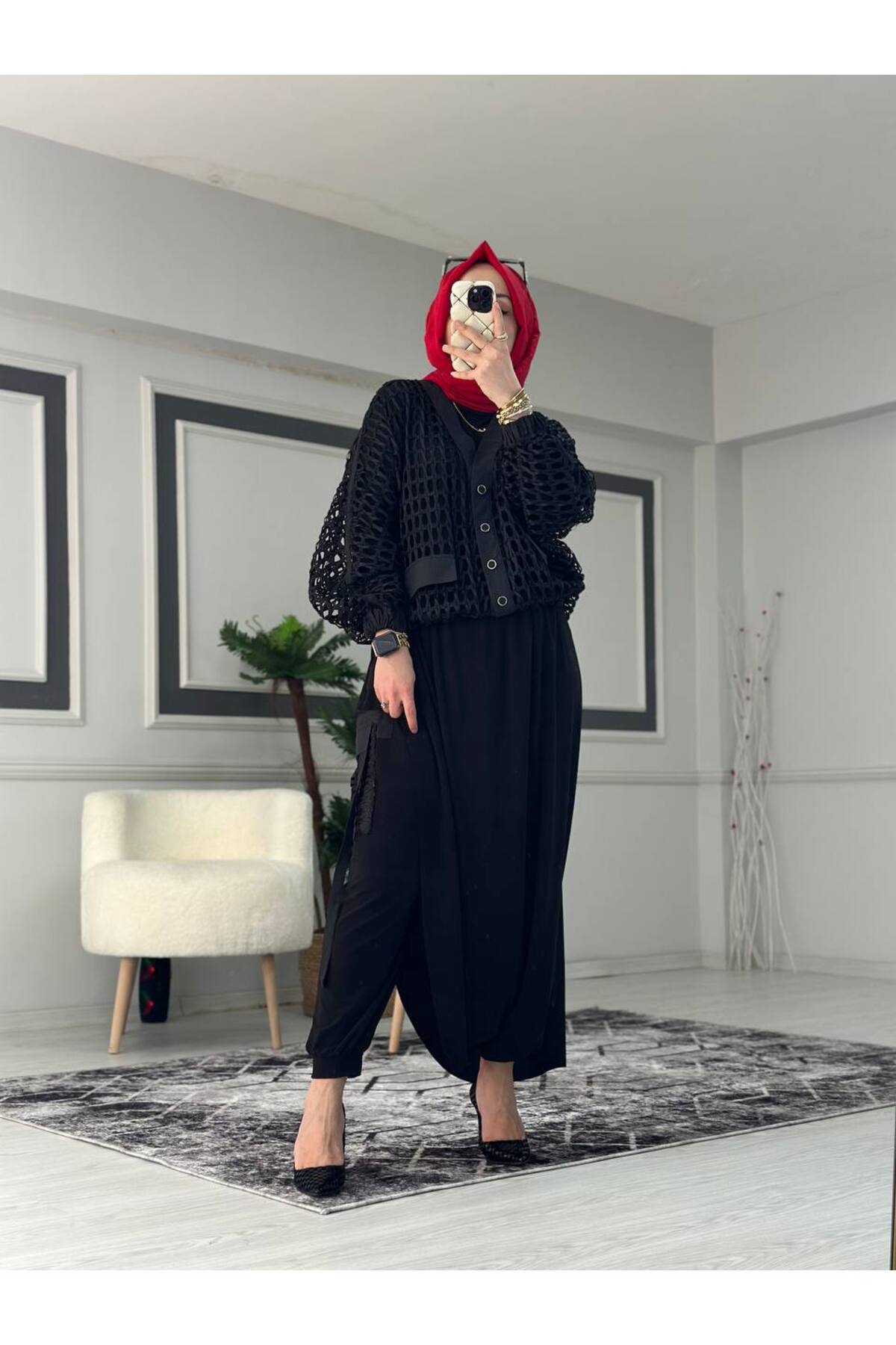 Fileli Üçlü Şalvar Takım