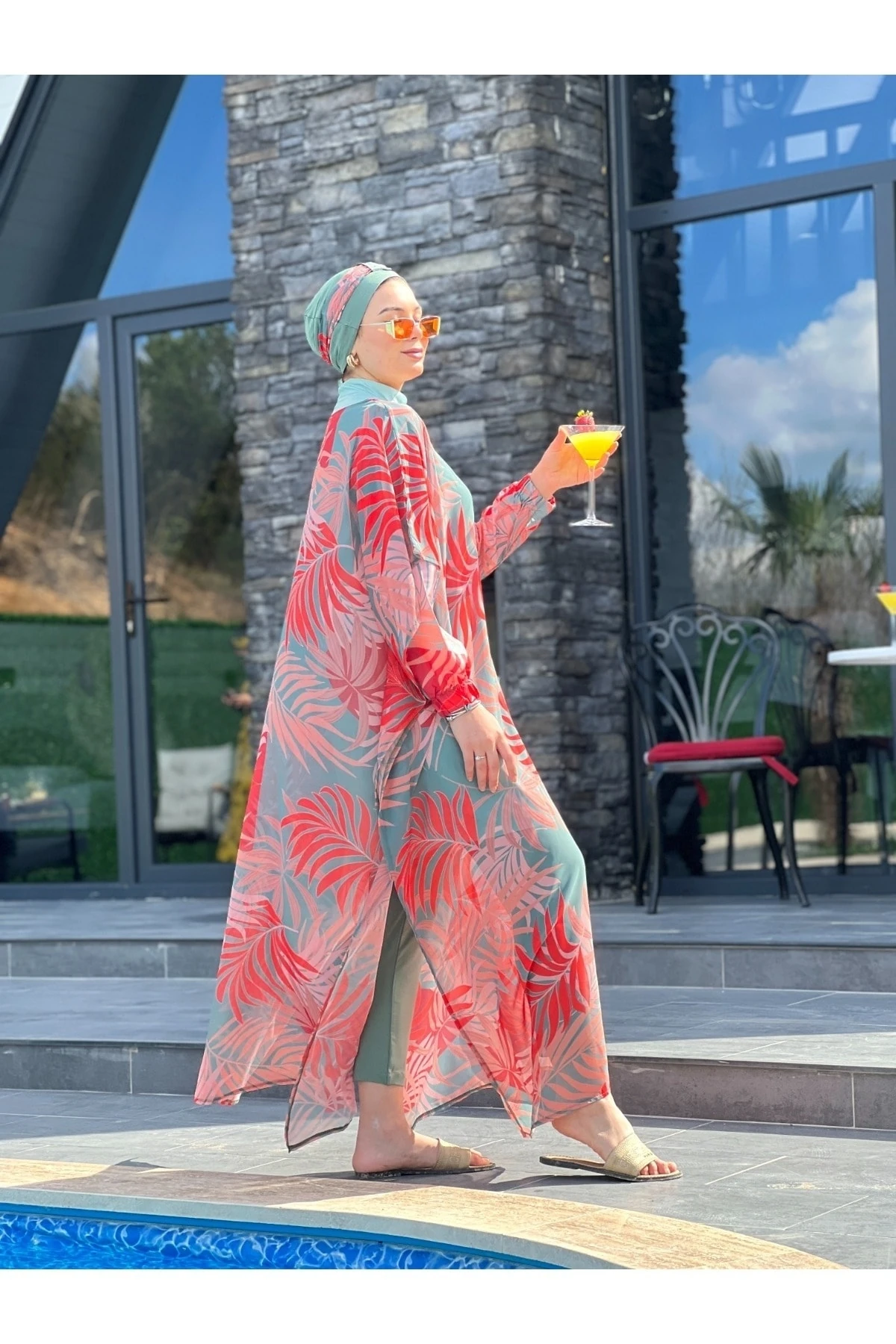 .camelya Tesettür Mayo 5 Parça Üzerine Desenli