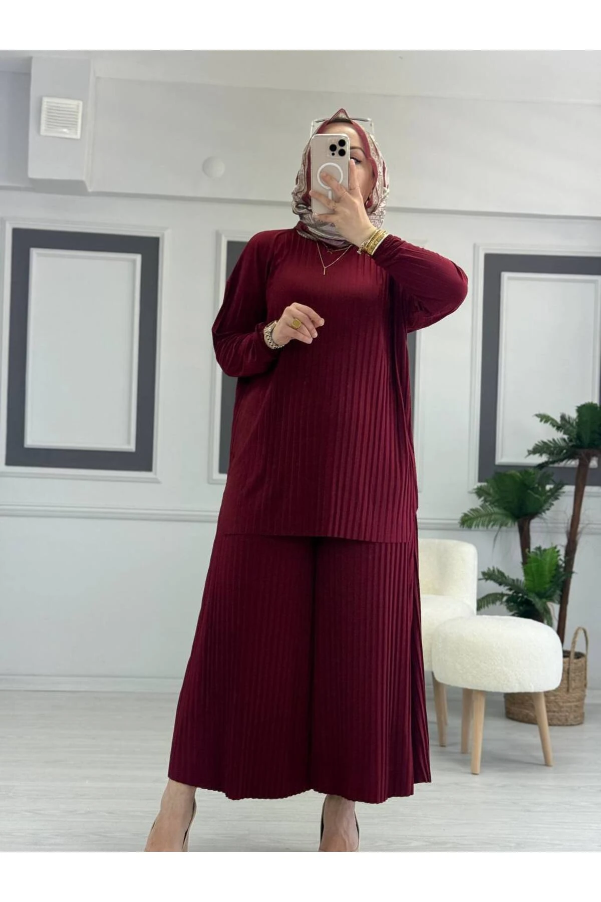 Sandy Komple Piliseli İkili Tesettür Pantolonlu Takım STD B eden