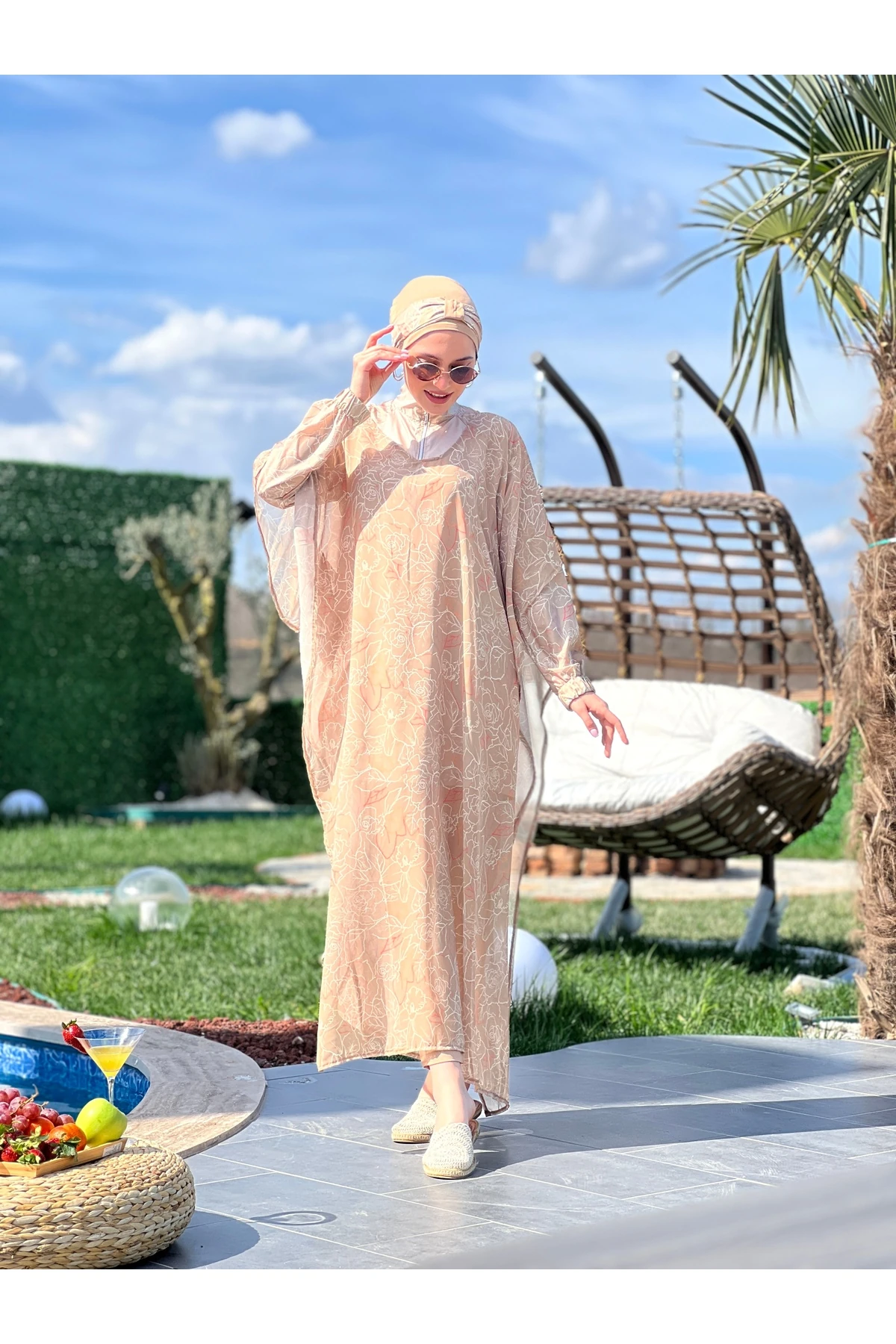 Camelya Pareolu Tam Kapalı Tesettür Mayo Takımı10037