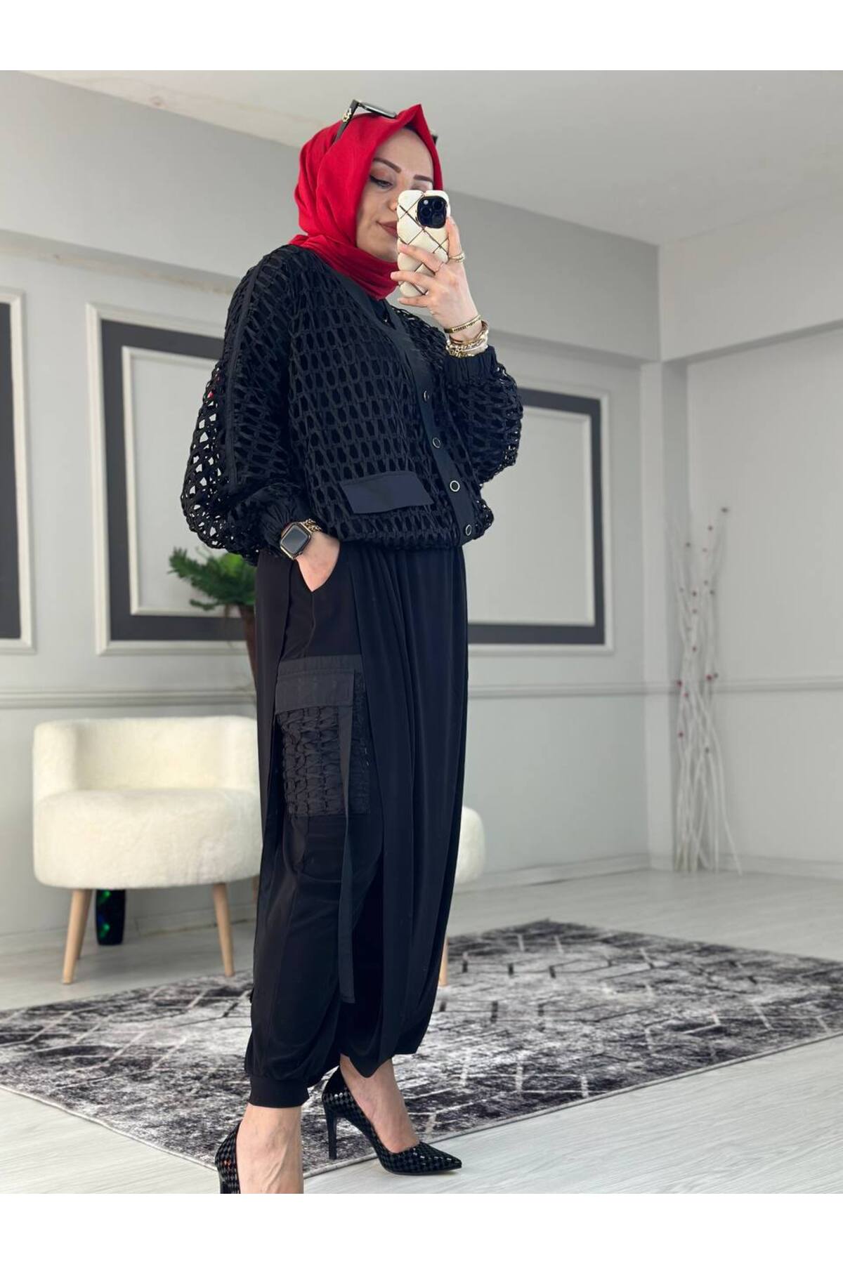 Fileli Üçlü Şalvar Takım