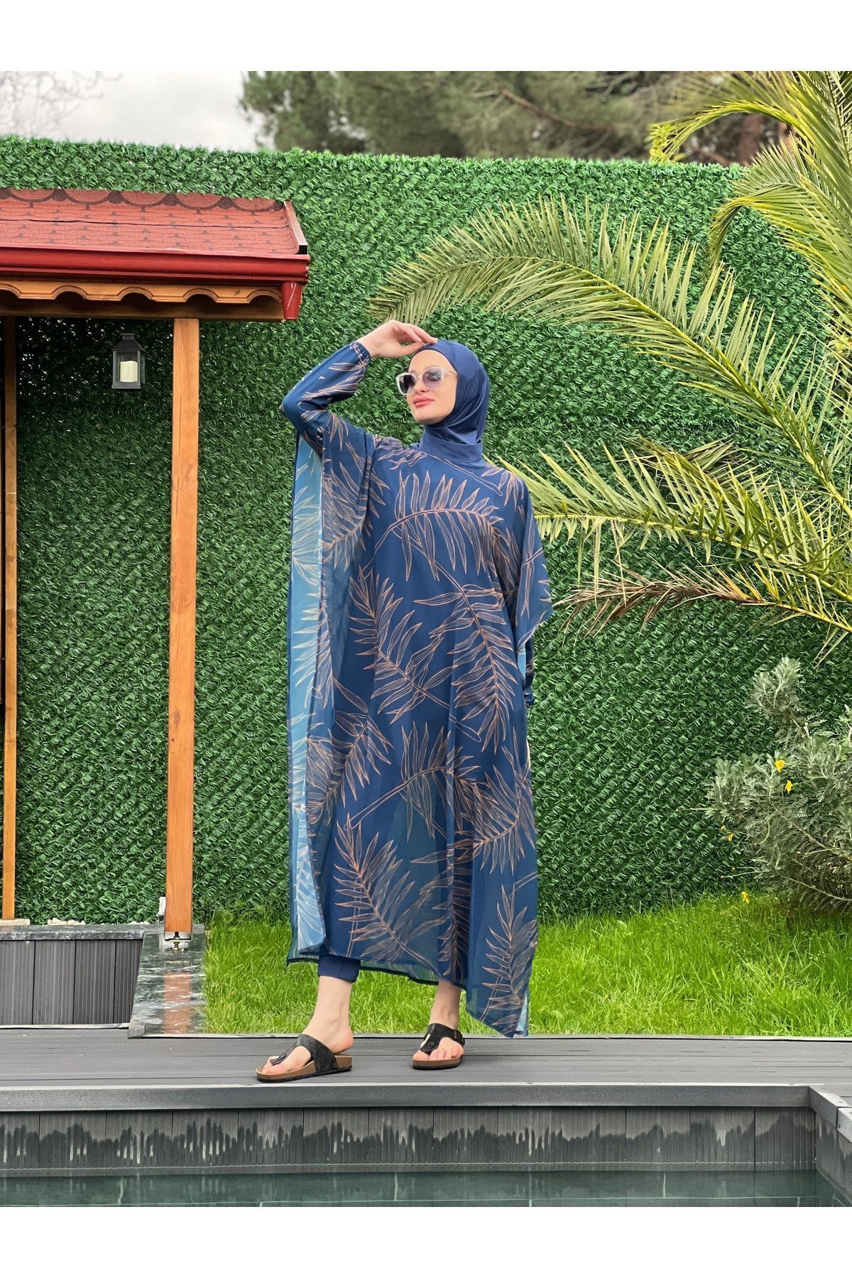 Camelya Yaprak desenli tesettür mayo 10362
