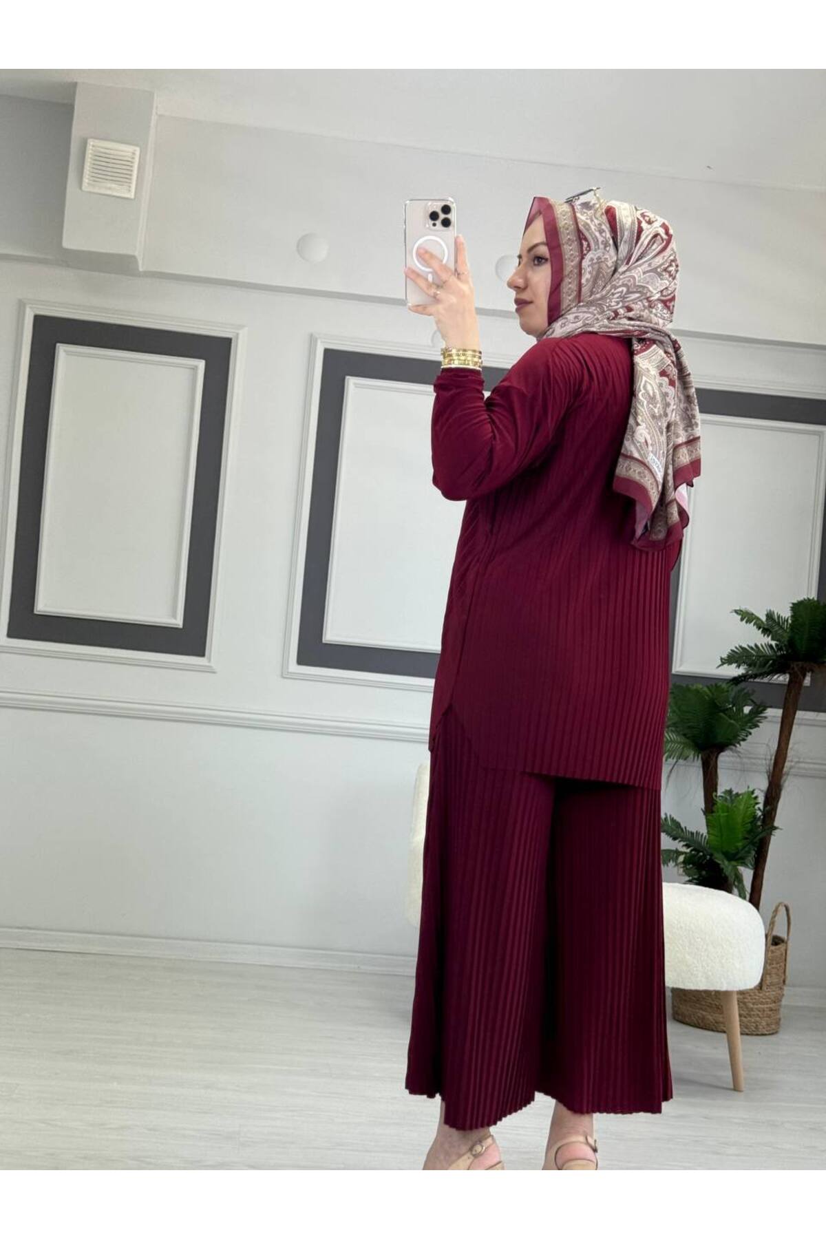 Sandy Komple Piliseli İkili Tesettür Pantolonlu Takım STD B eden