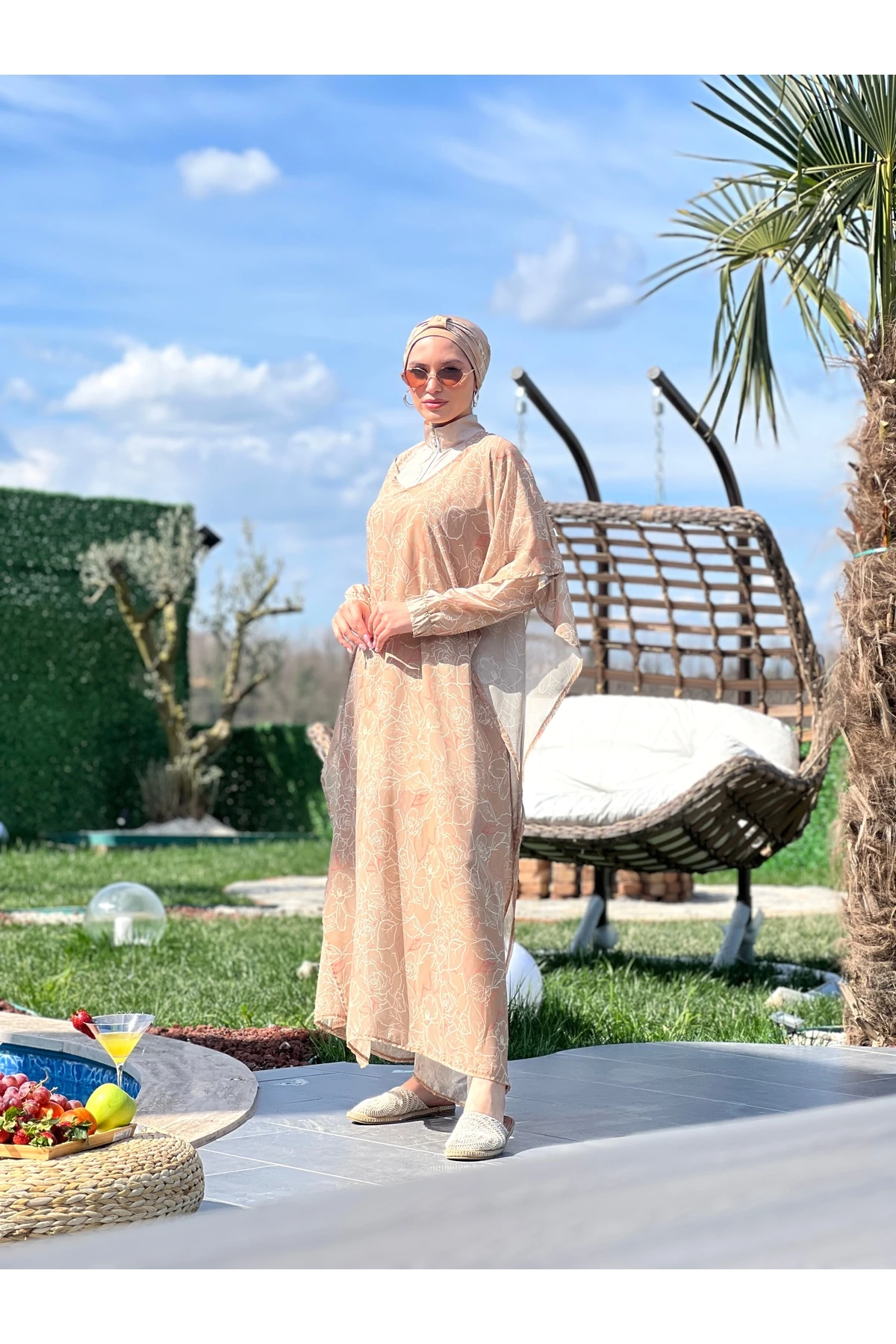 Camelya Pareolu Tam Kapalı Tesettür Mayo Takımı10037