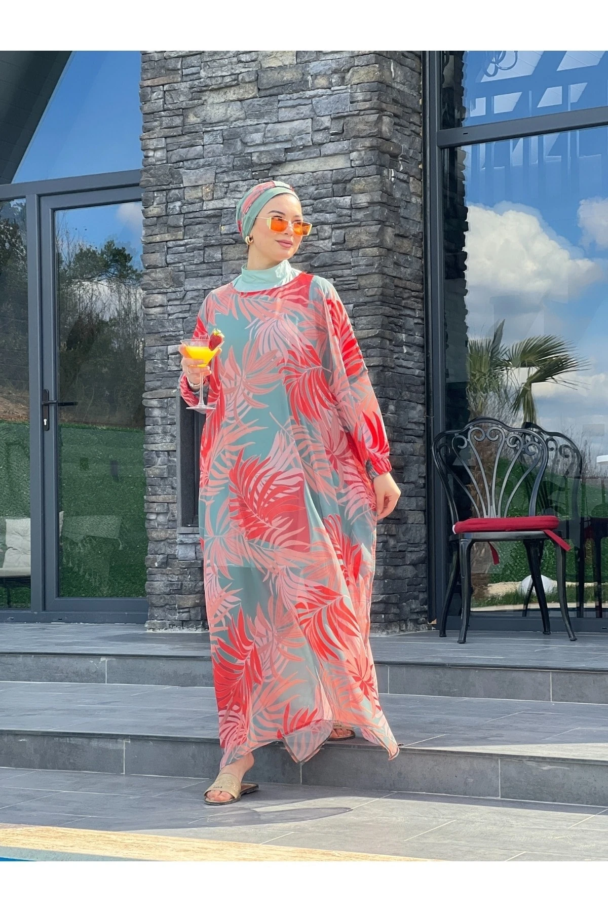 .camelya Tesettür Mayo 5 Parça Üzerine Desenli