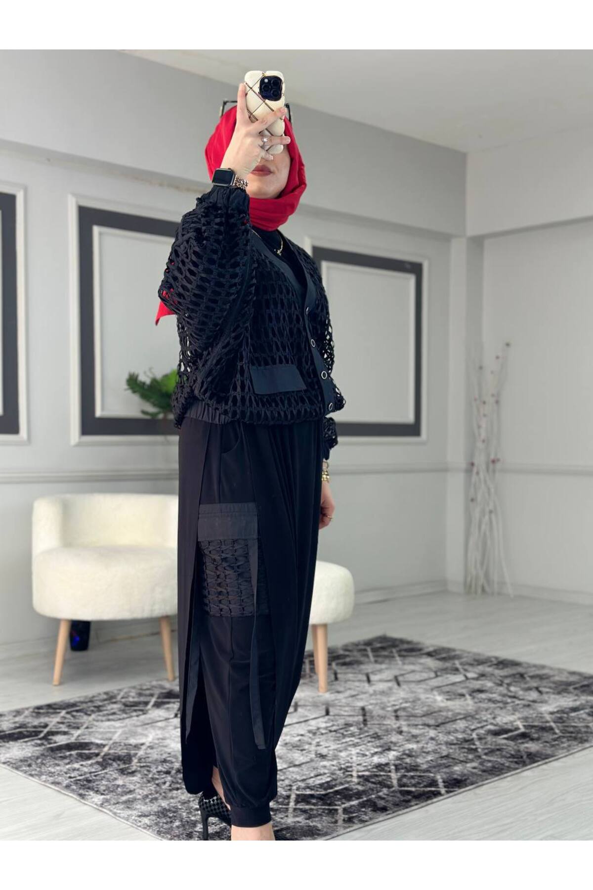 Fileli Üçlü Şalvar Takım