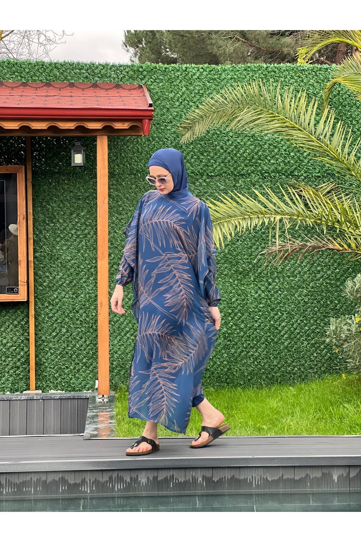 Camelya Yaprak desenli tesettür mayo 10362