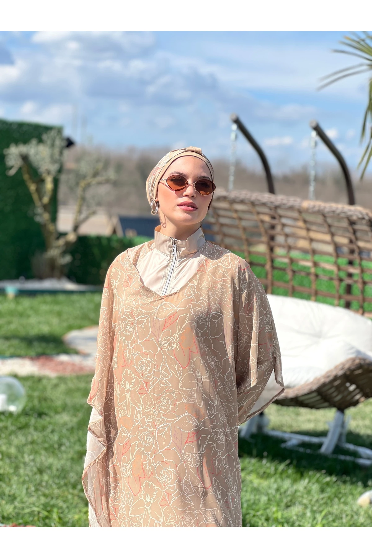 Camelya Pareolu Tam Kapalı Tesettür Mayo Takımı10037