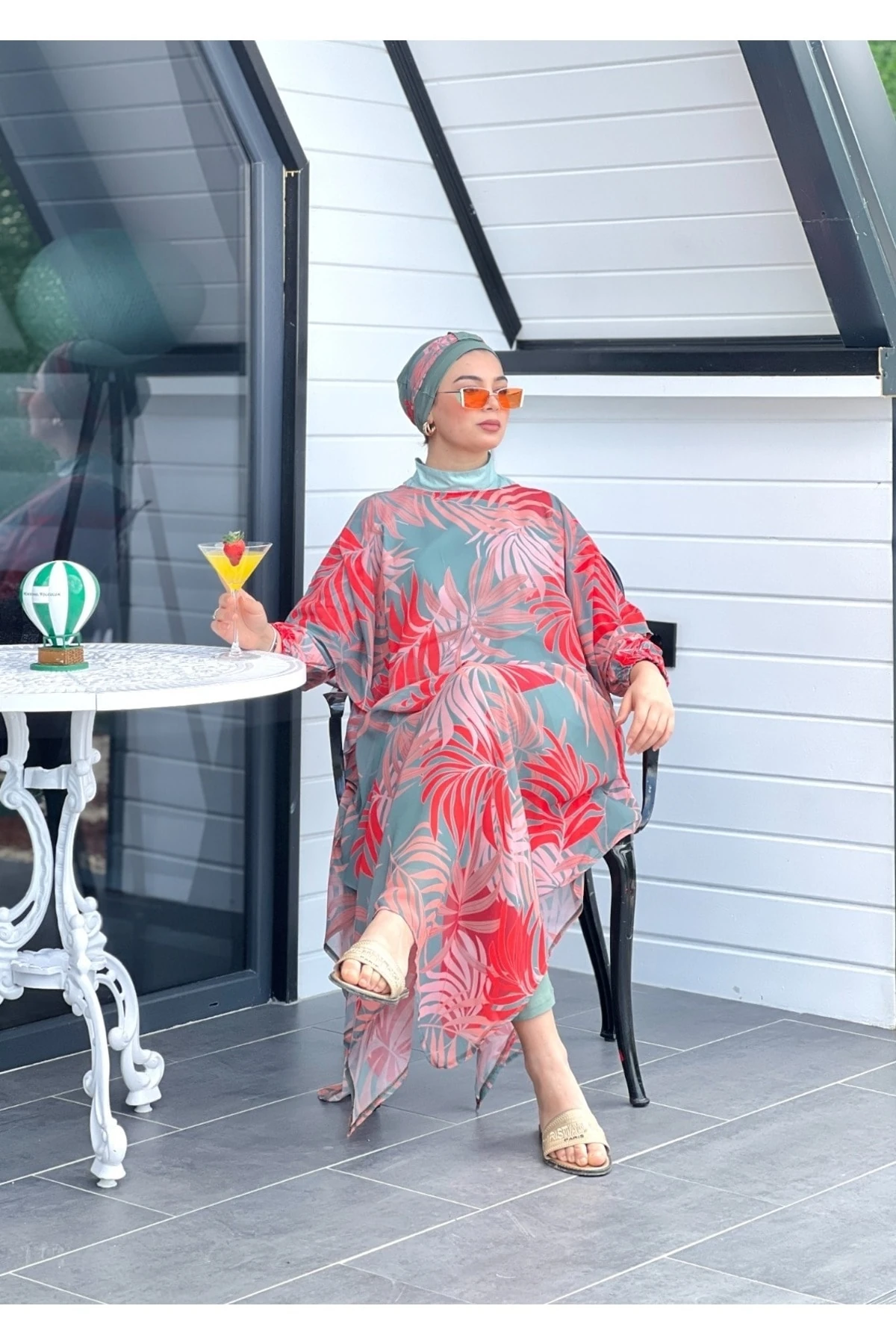 .camelya Tesettür Mayo 5 Parça Üzerine Desenli