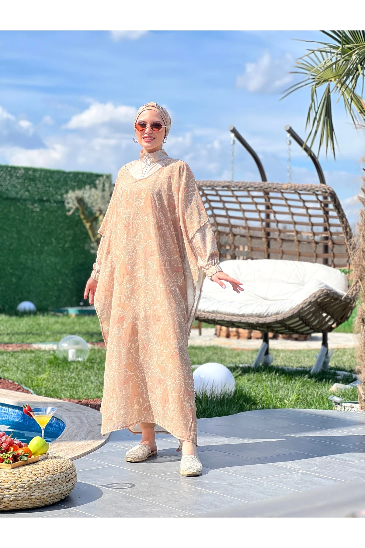 Camelya Pareolu Tam Kapalı Tesettür Mayo Takımı10037