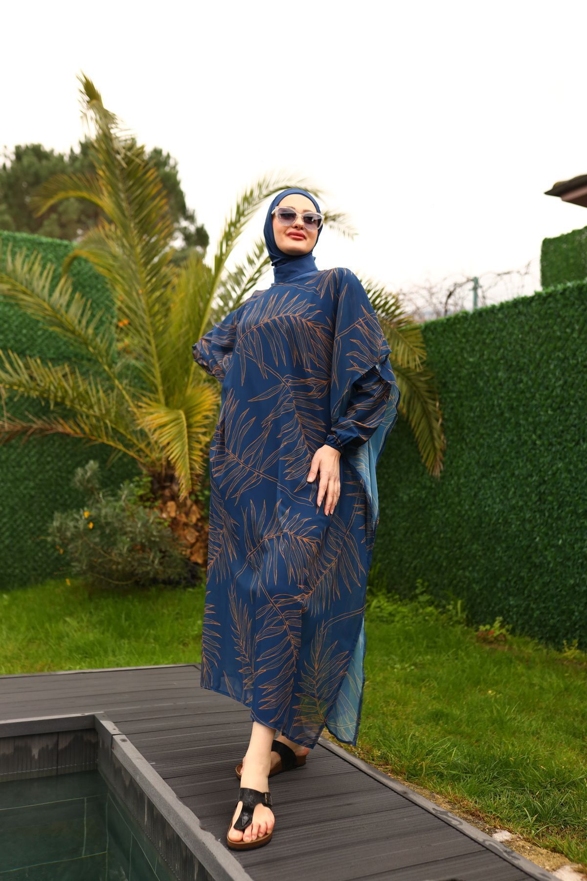 Camelya Yaprak desenli tesettür mayo 10362