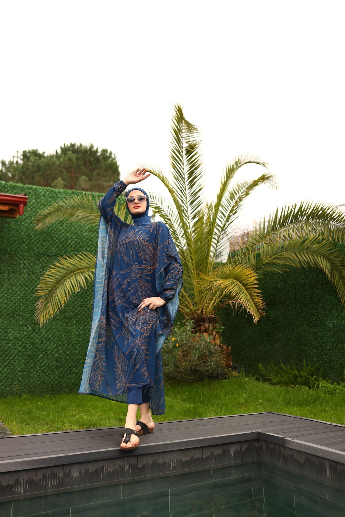 Camelya Yaprak desenli tesettür mayo 10362