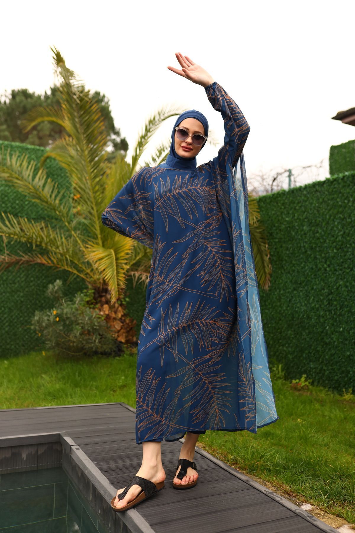 Camelya Yaprak desenli tesettür mayo 10362