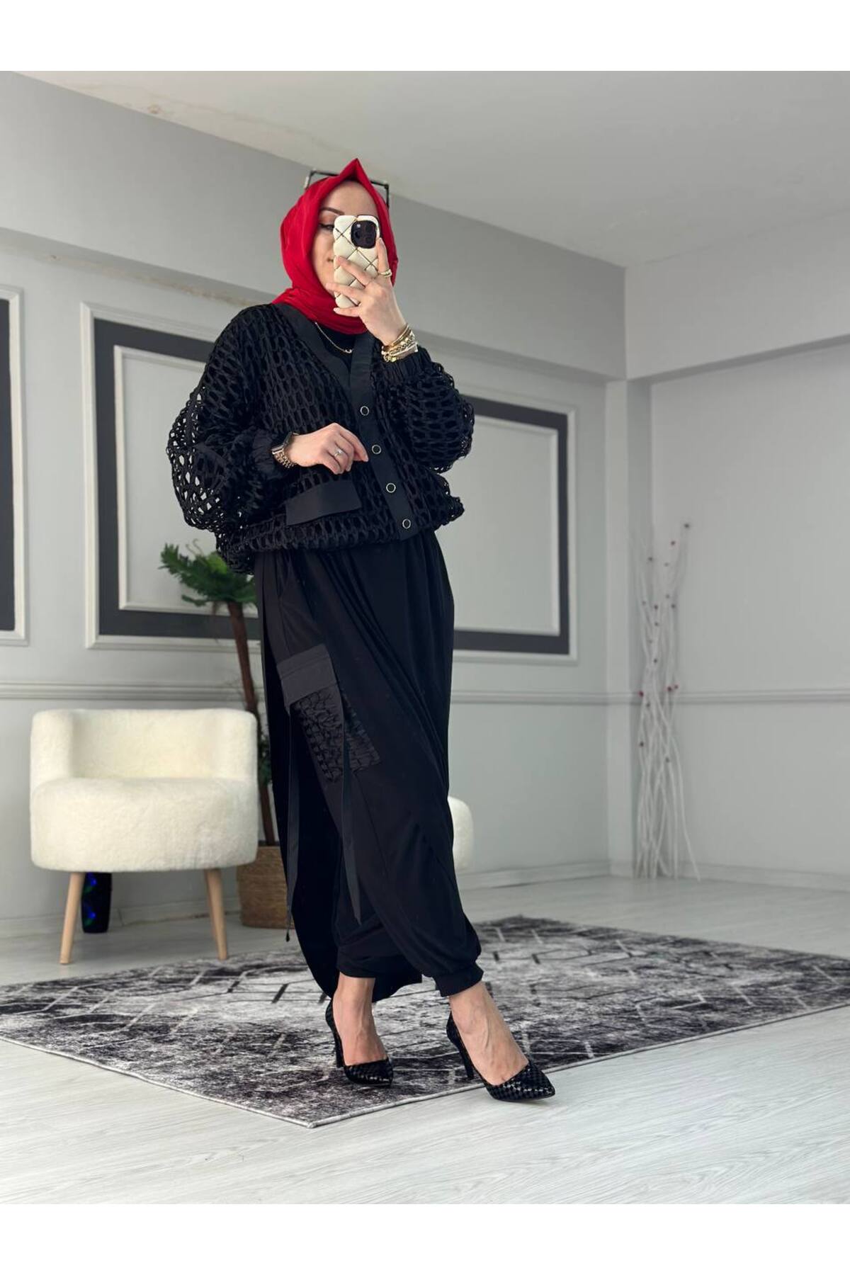 Fileli Üçlü Şalvar Takım