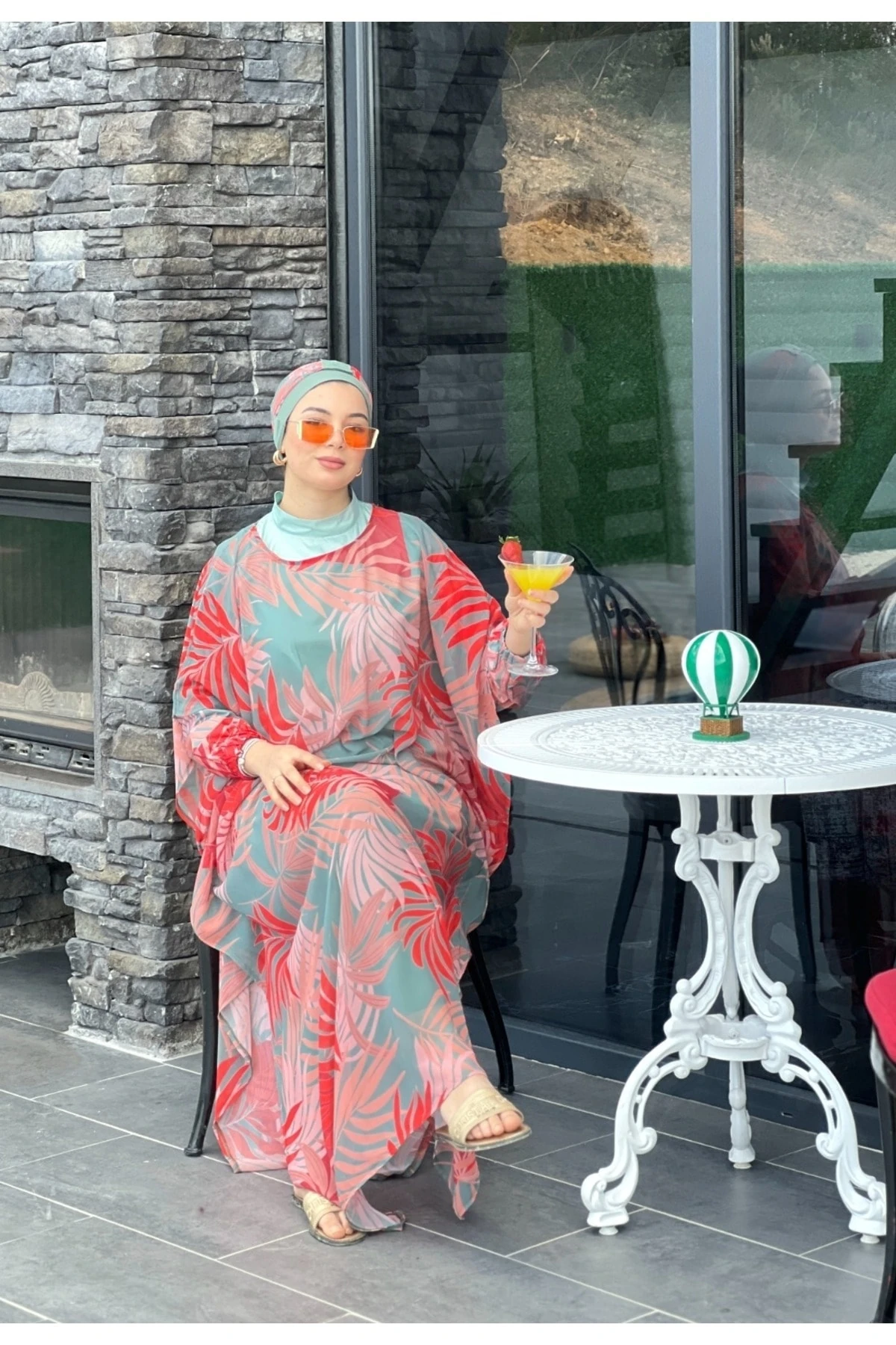 .camelya Tesettür Mayo 5 Parça Üzerine Desenli