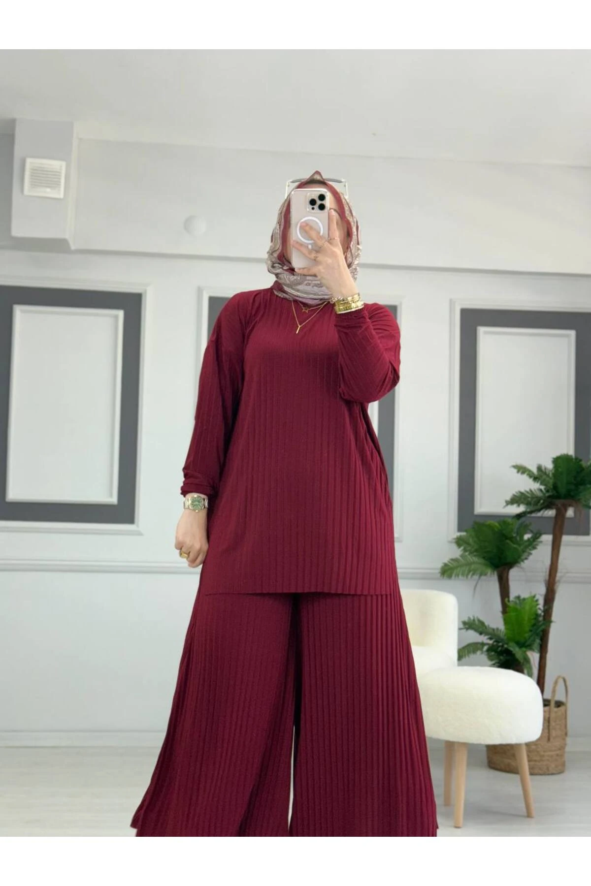 Sandy Komple Piliseli İkili Tesettür Pantolonlu Takım STD B eden