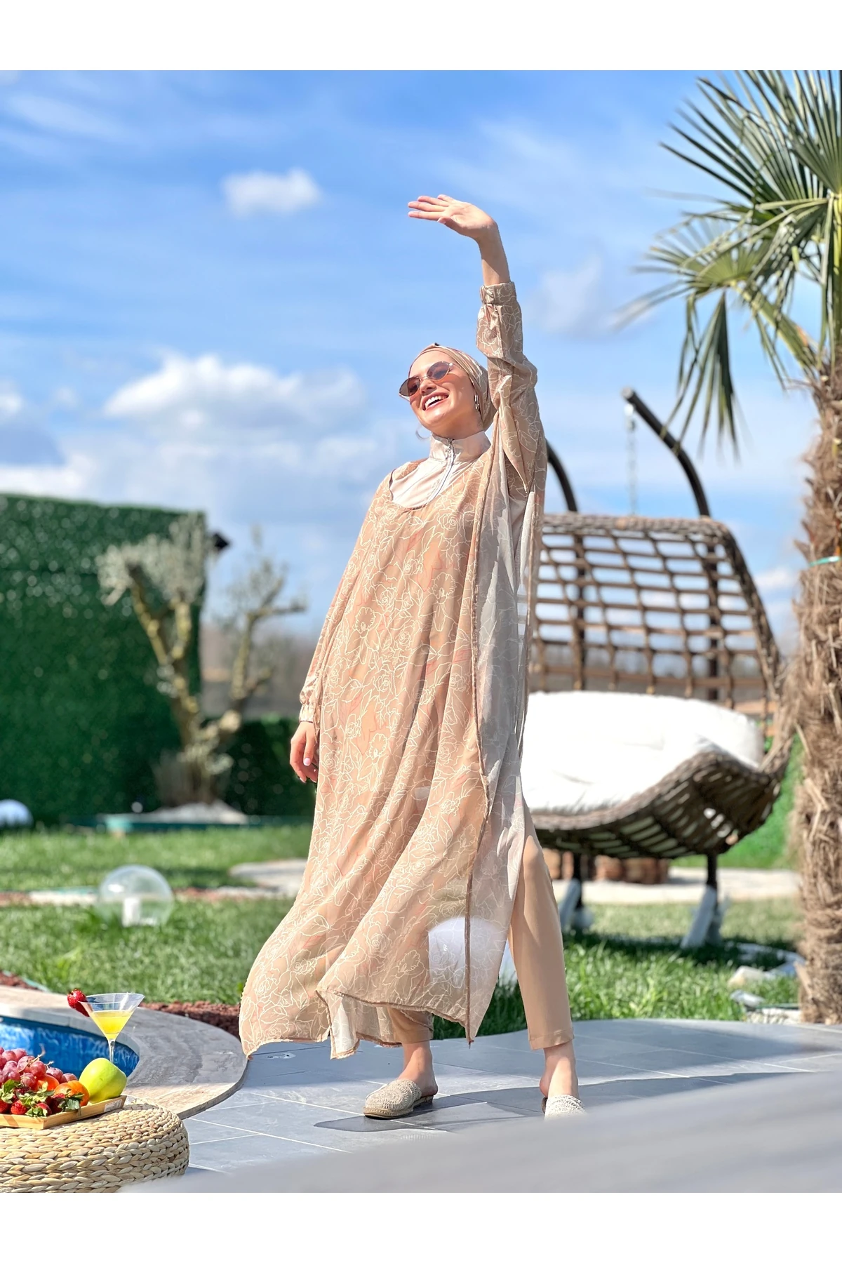 Camelya Pareolu Tam Kapalı Tesettür Mayo Takımı10037