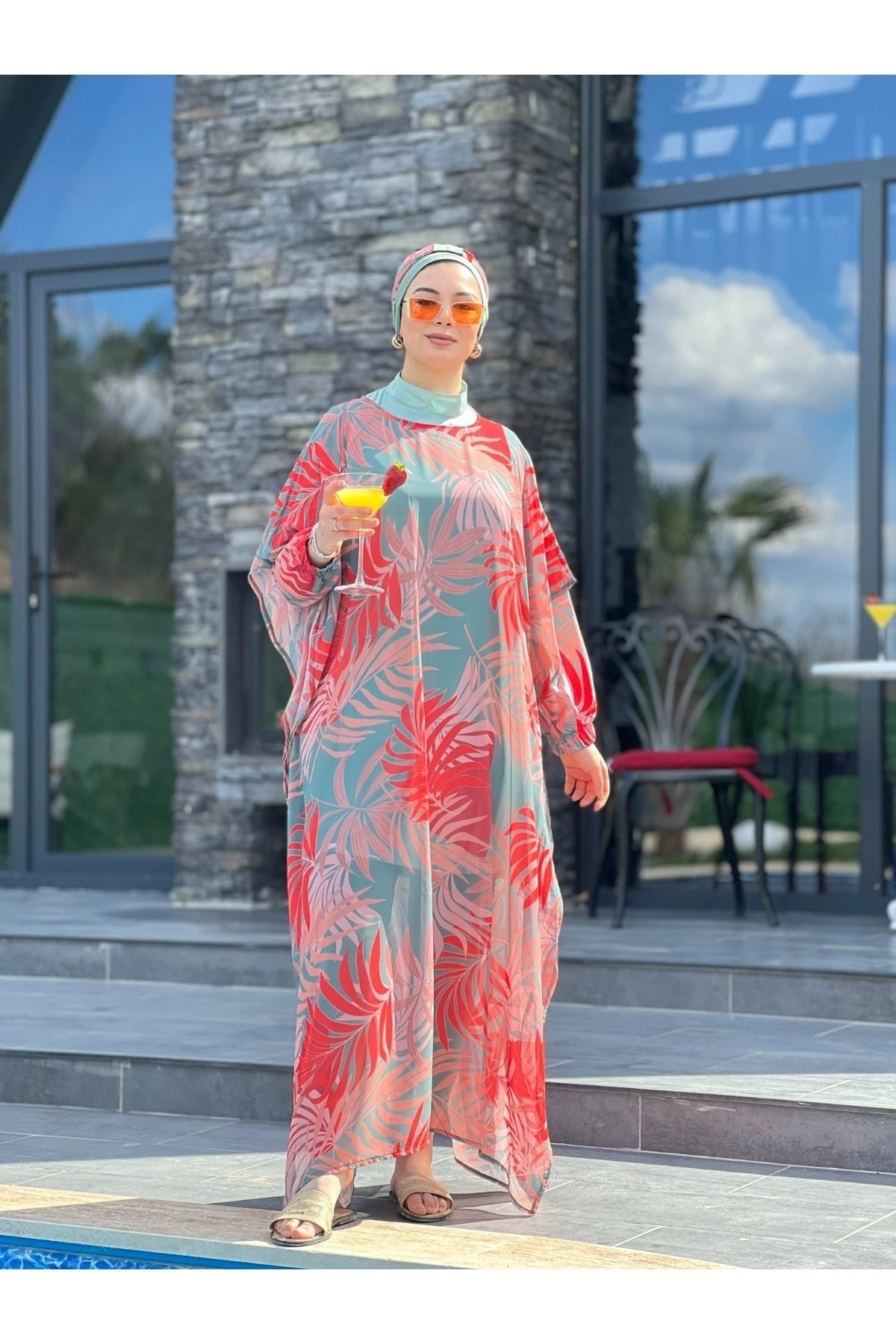 .camelya Tesettür Mayo 5 Parça Üzerine Desenli