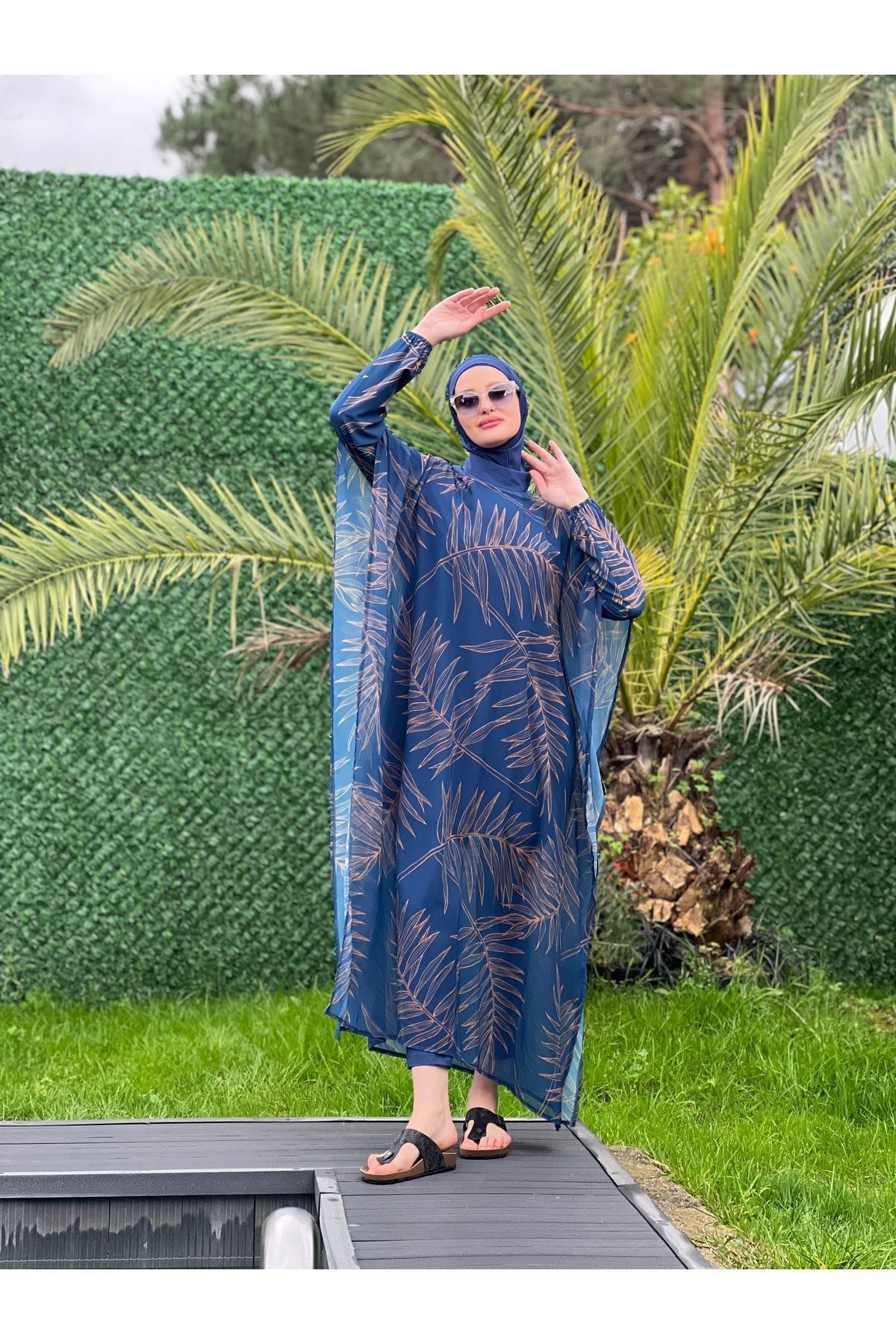 Camelya Yaprak desenli tesettür mayo 10362