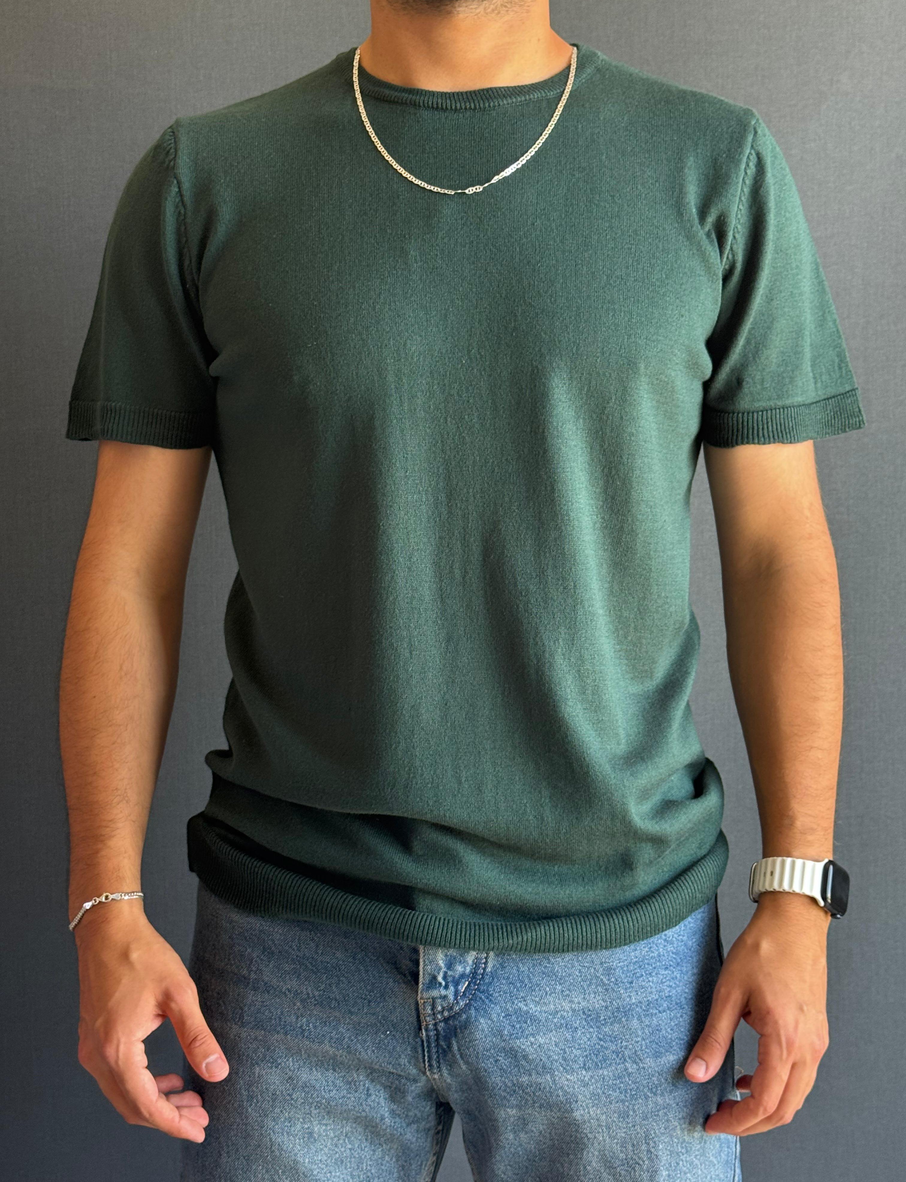 Bisiklet Yaka Triko T-Shirt Yeşil