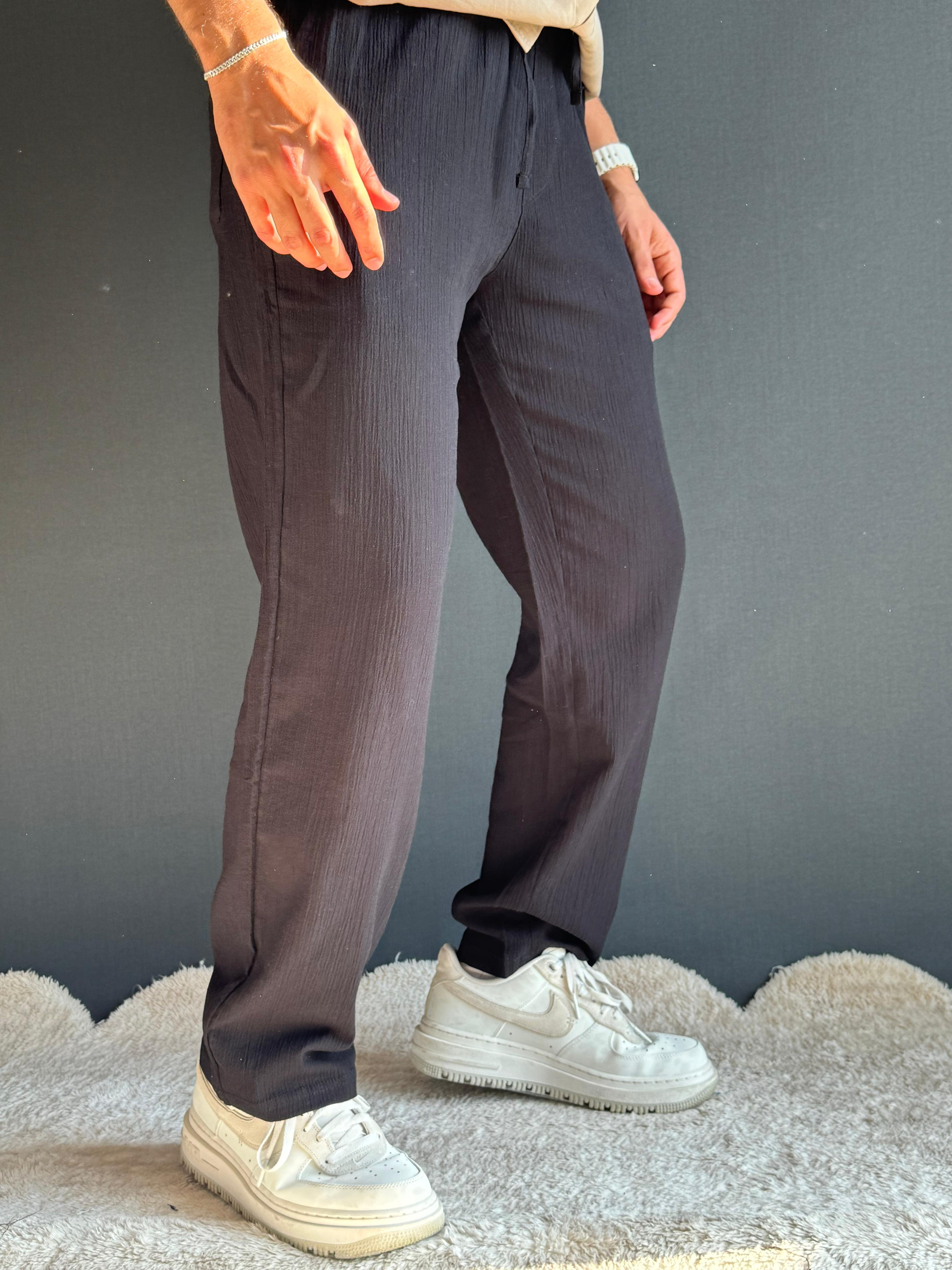 Premium Gofre Kumaş Baggy Kalıp Pantolon Siyah